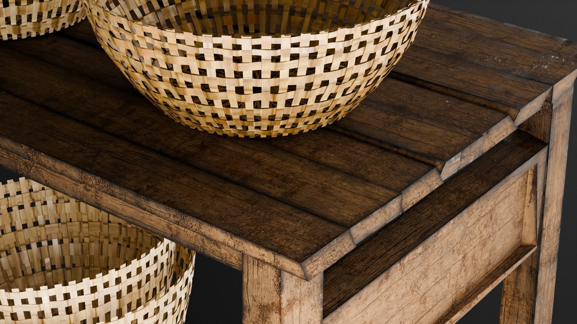 Basket and wooden table Game Assets item1 3D model_3