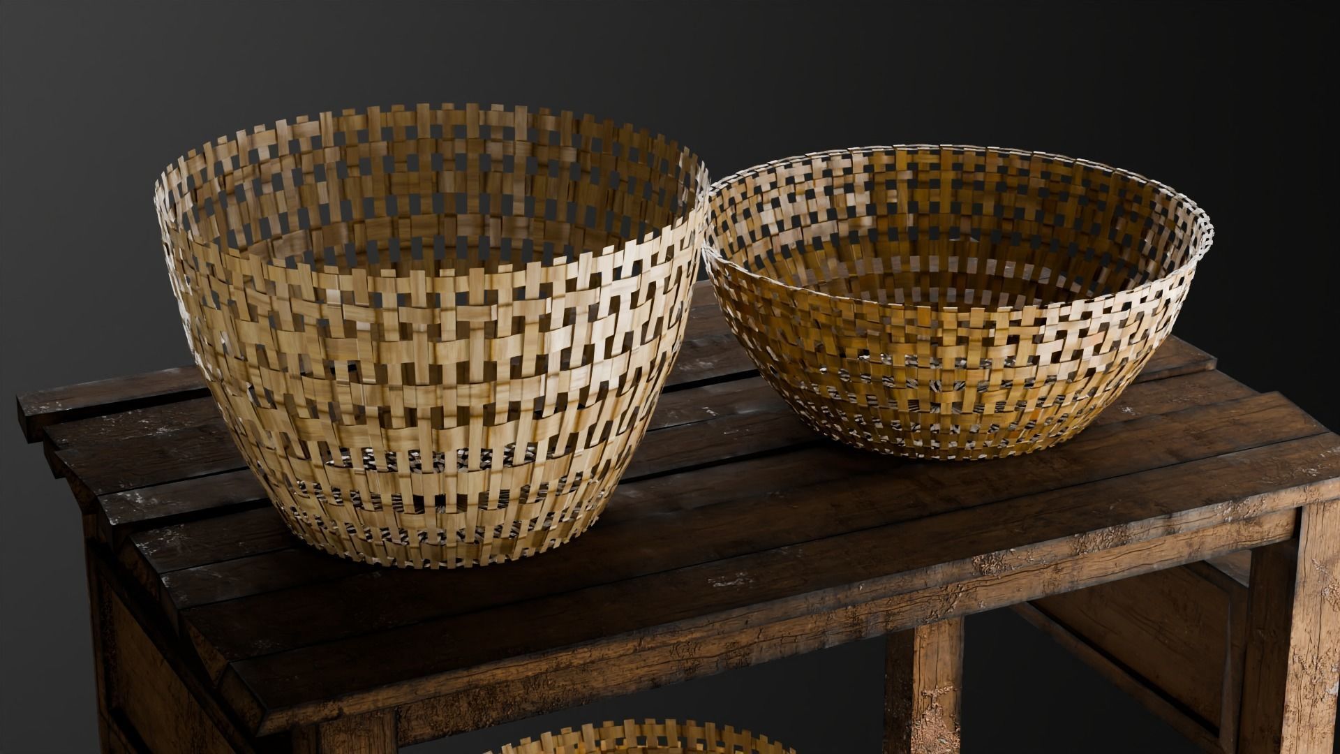 Basket and wooden table Game Assets item1 3D model_2
