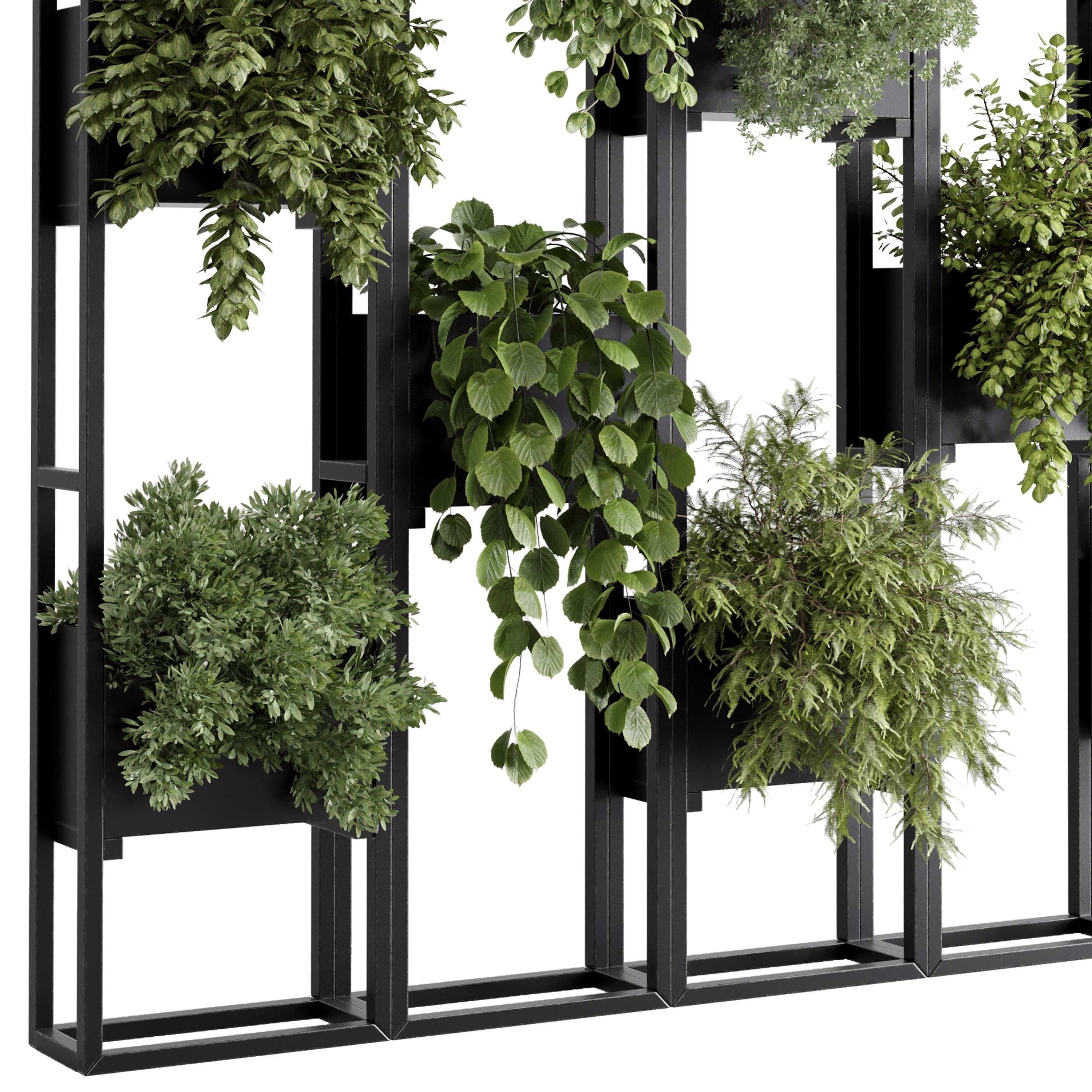 Plants set partition in metal frame 85 Vertical graden wall box 3D model_3