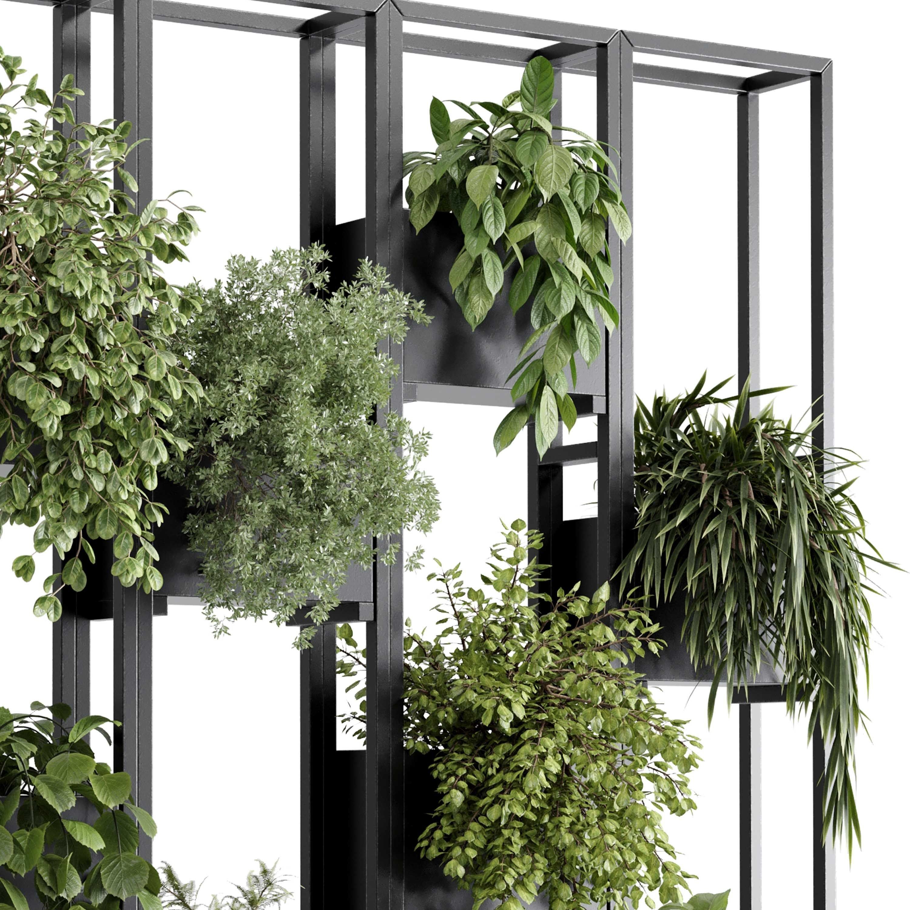 Plants set partition in metal frame 85 Vertical graden wall box 3D model_4