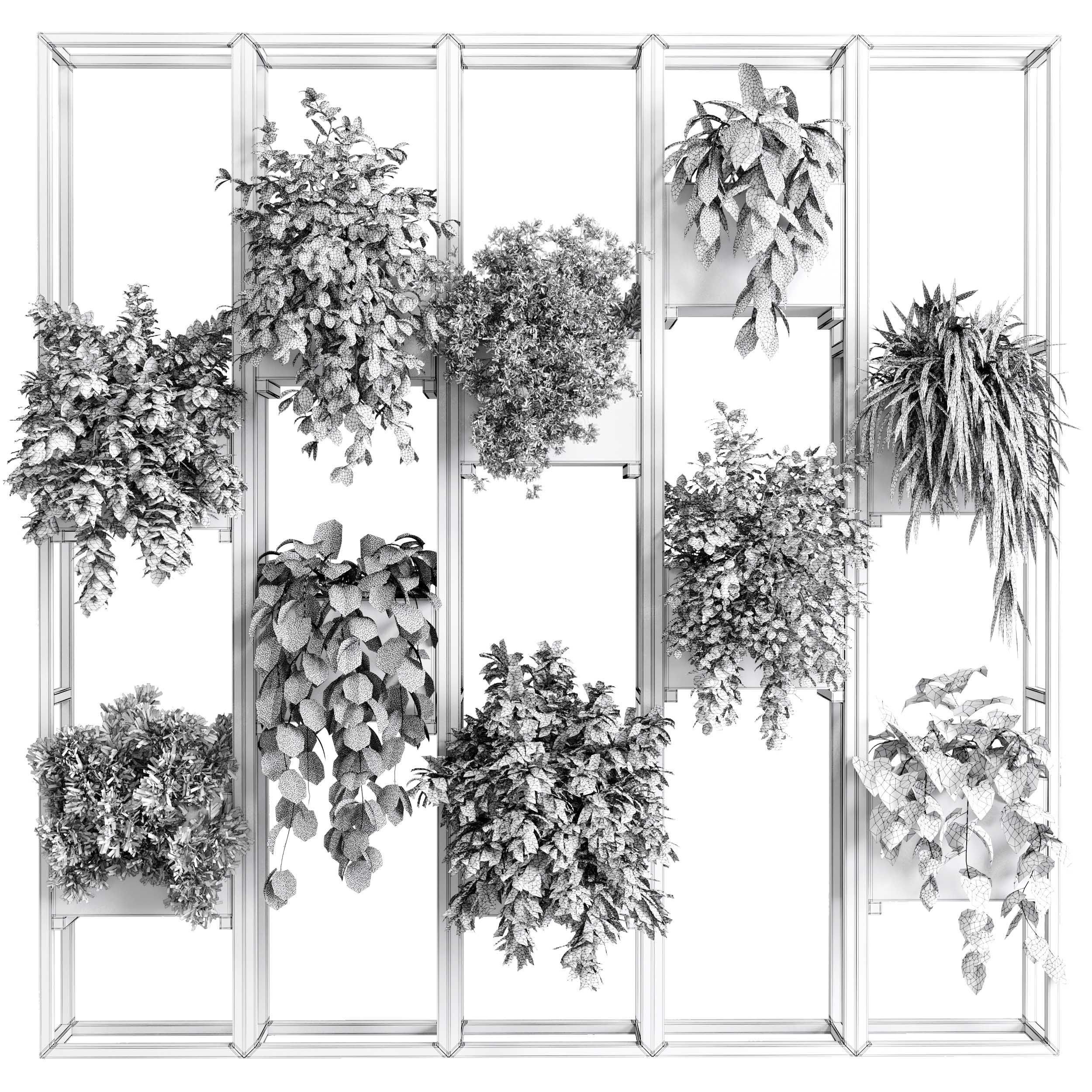 Plants set partition in metal frame 85 Vertical graden wall box 3D model_6