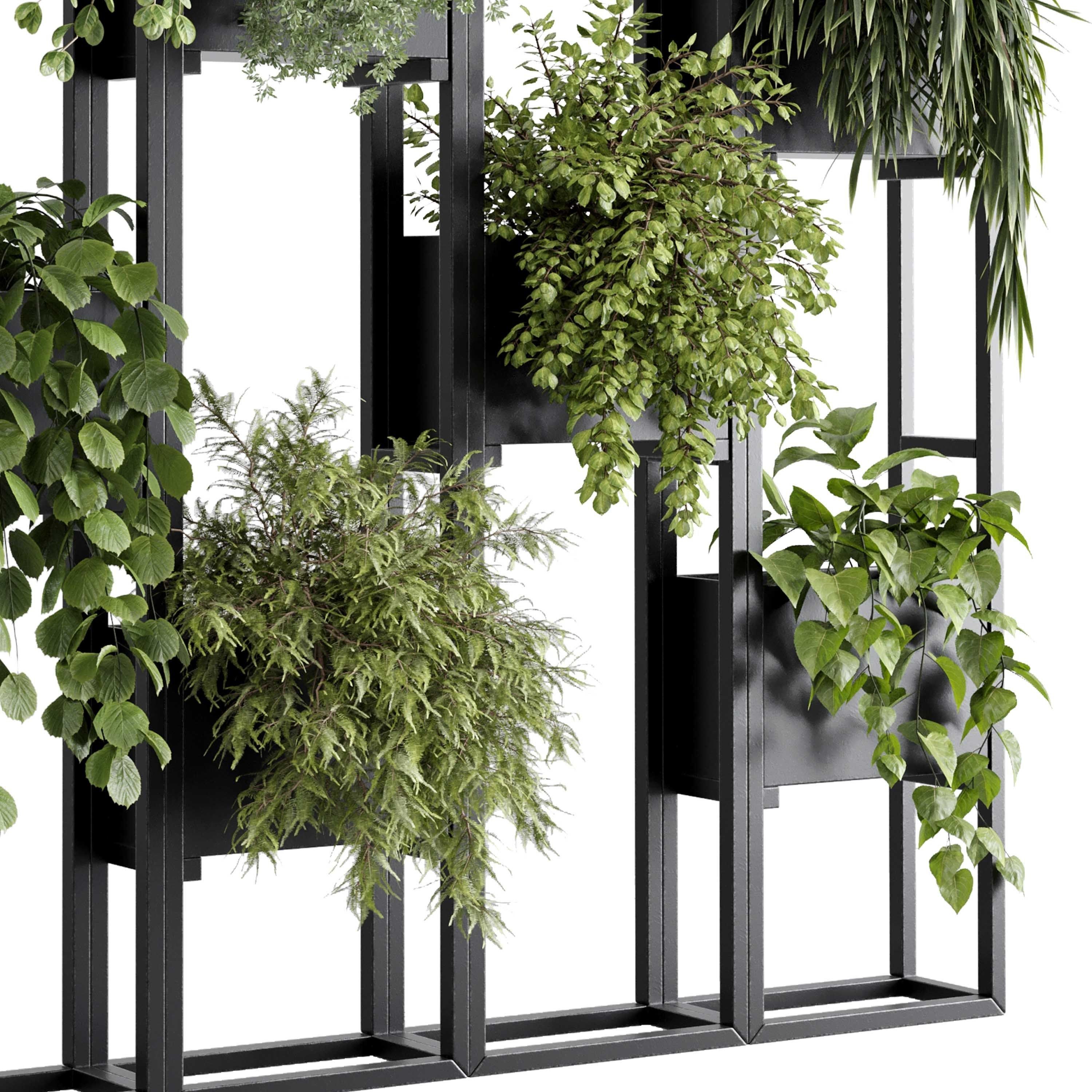 Plants set partition in metal frame 85 Vertical graden wall box 3D model_5