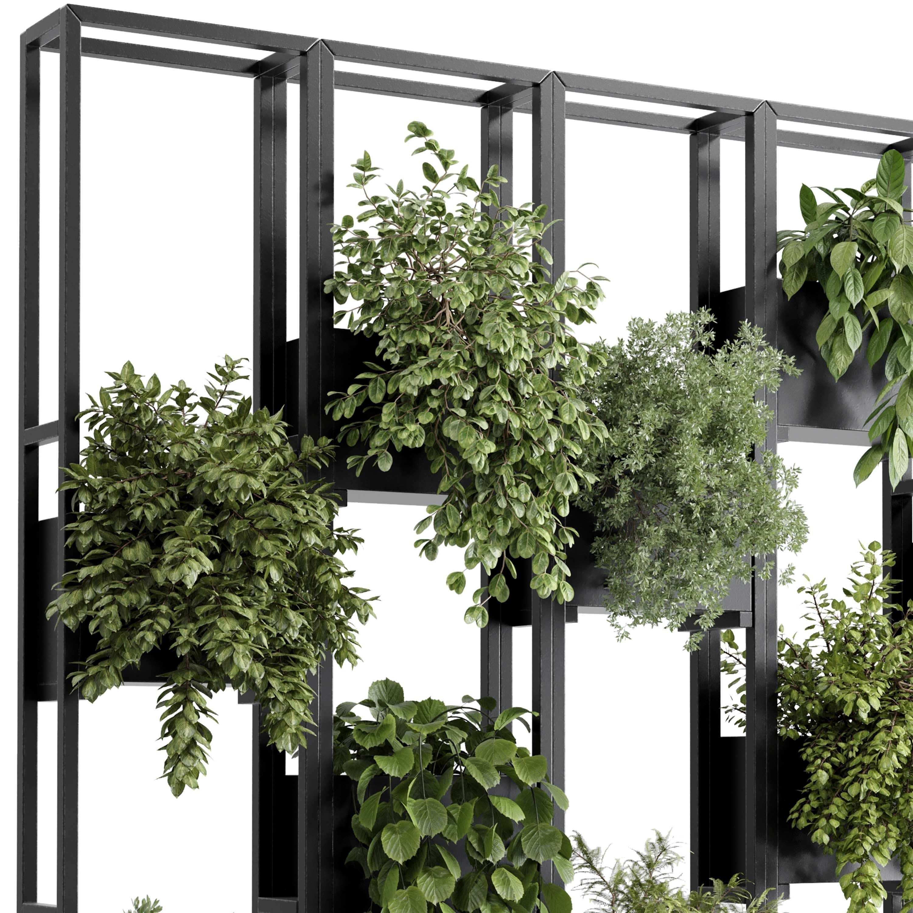 Plants set partition in metal frame 85 Vertical graden wall box 3D model_2