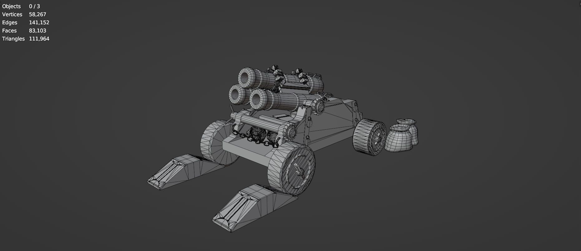 Stylized Triple Barrel Pirate Ship Canon 3D model_15