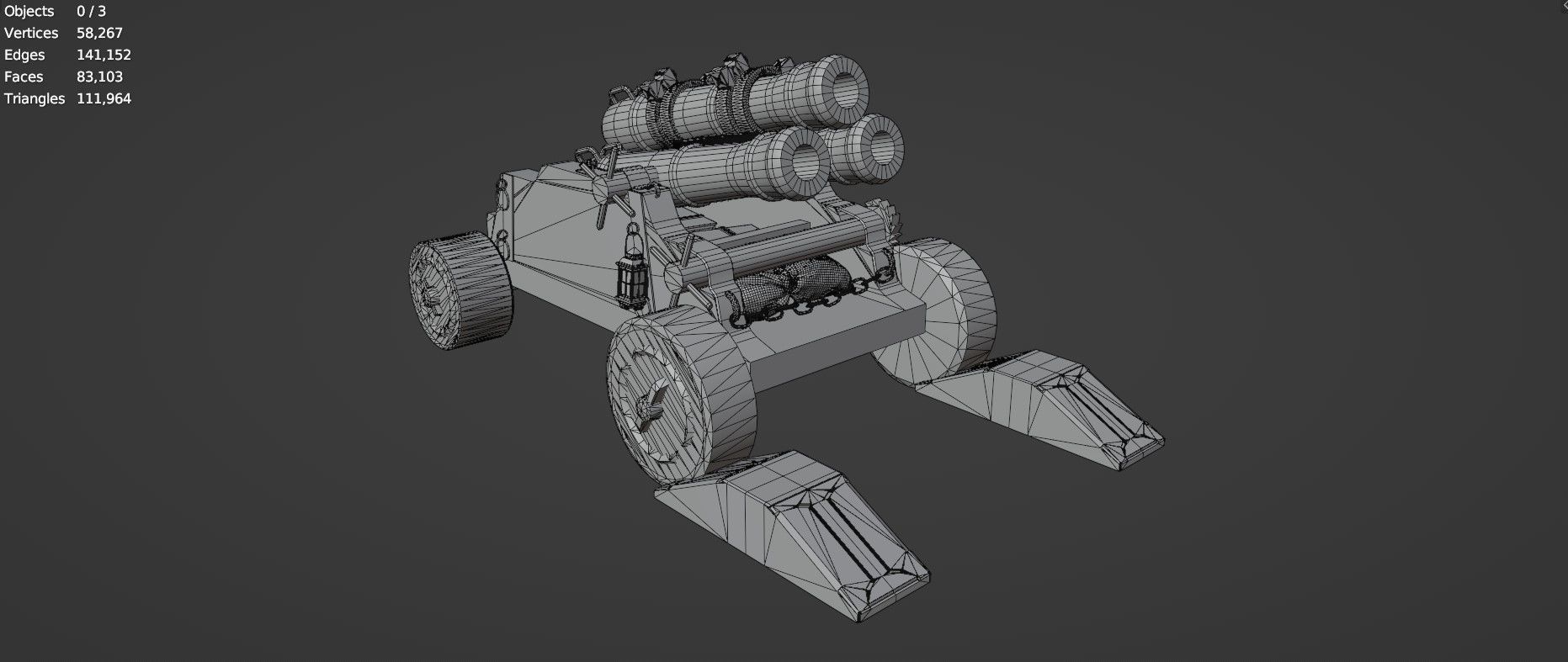 Stylized Triple Barrel Pirate Ship Canon 3D model_16