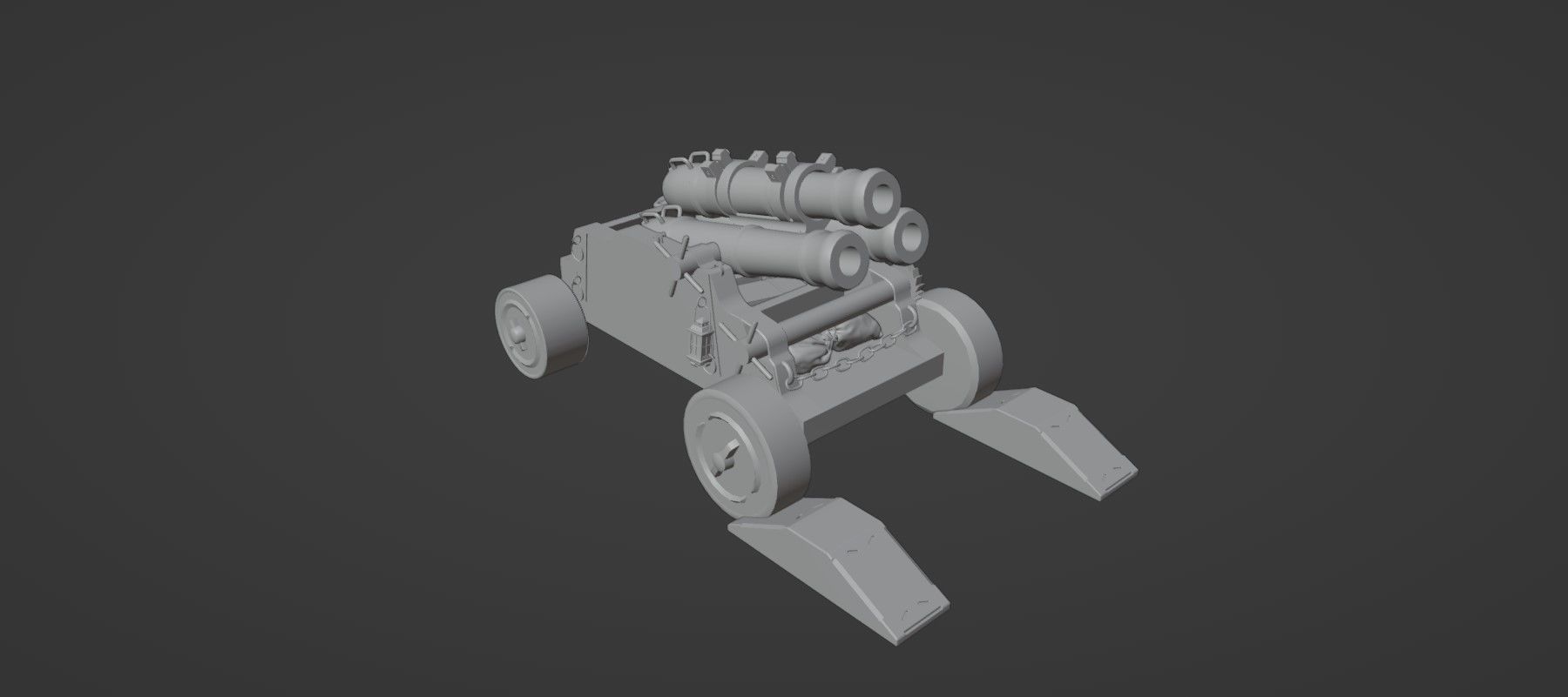 Stylized Triple Barrel Pirate Ship Canon 3D model_13