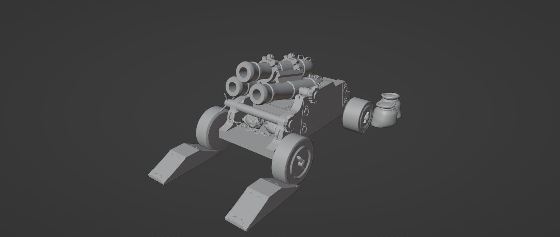 Stylized Triple Barrel Pirate Ship Canon 3D model_11