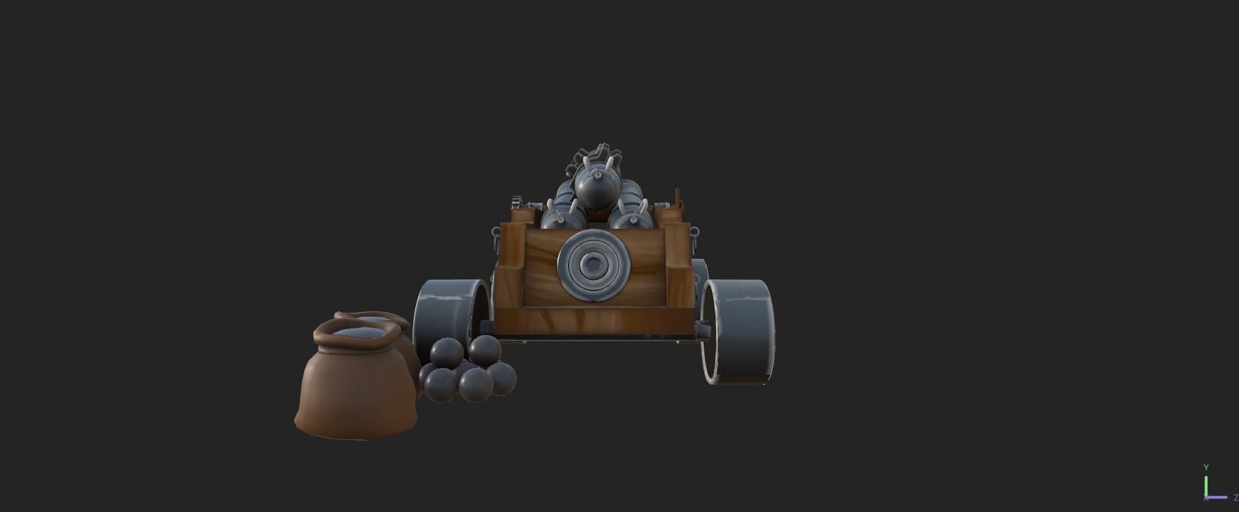 Stylized Triple Barrel Pirate Ship Canon 3D model_5