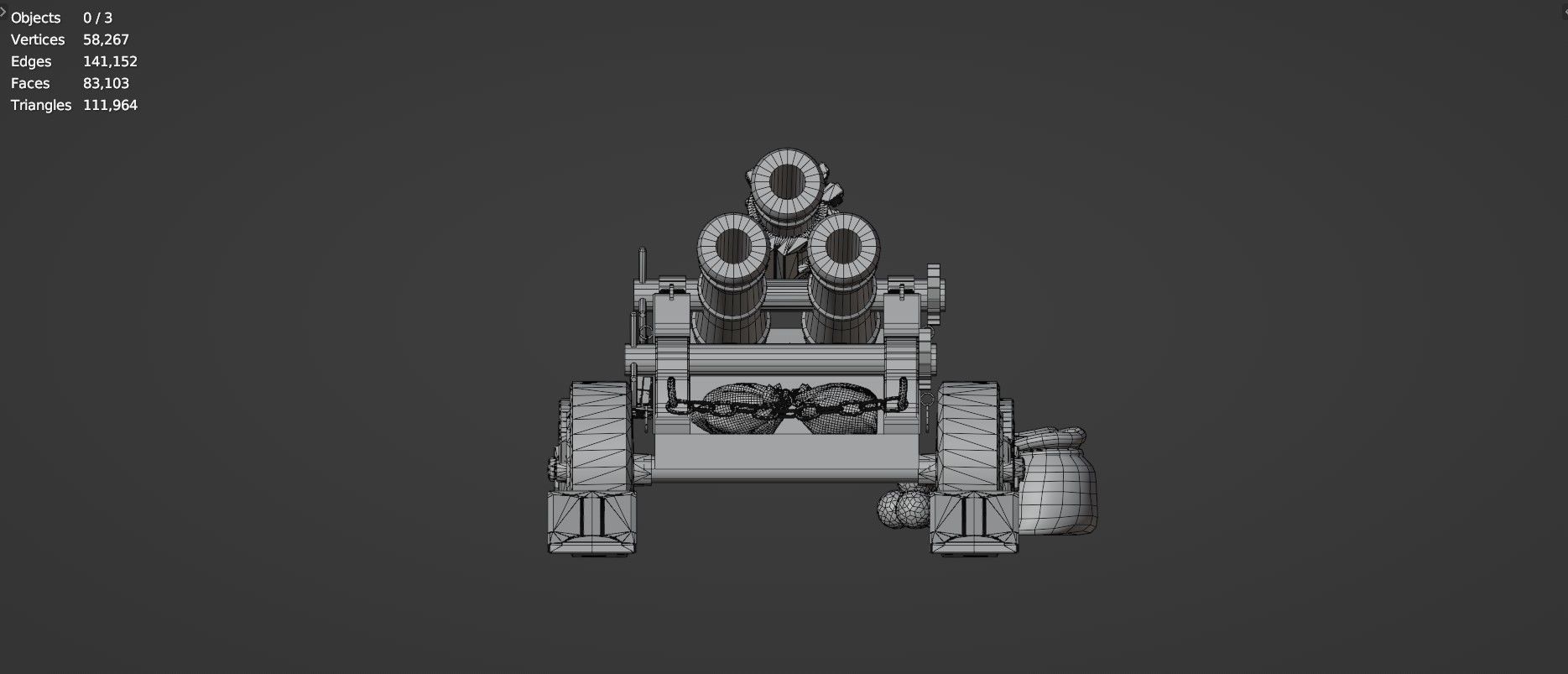 Stylized Triple Barrel Pirate Ship Canon 3D model_19