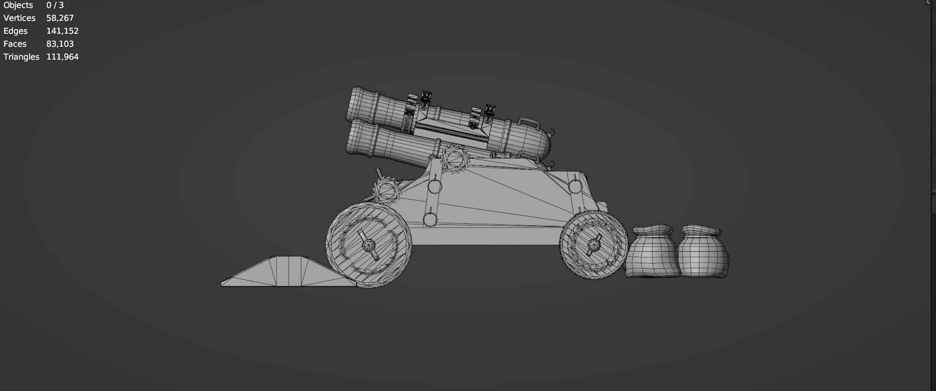 Stylized Triple Barrel Pirate Ship Canon 3D model_18