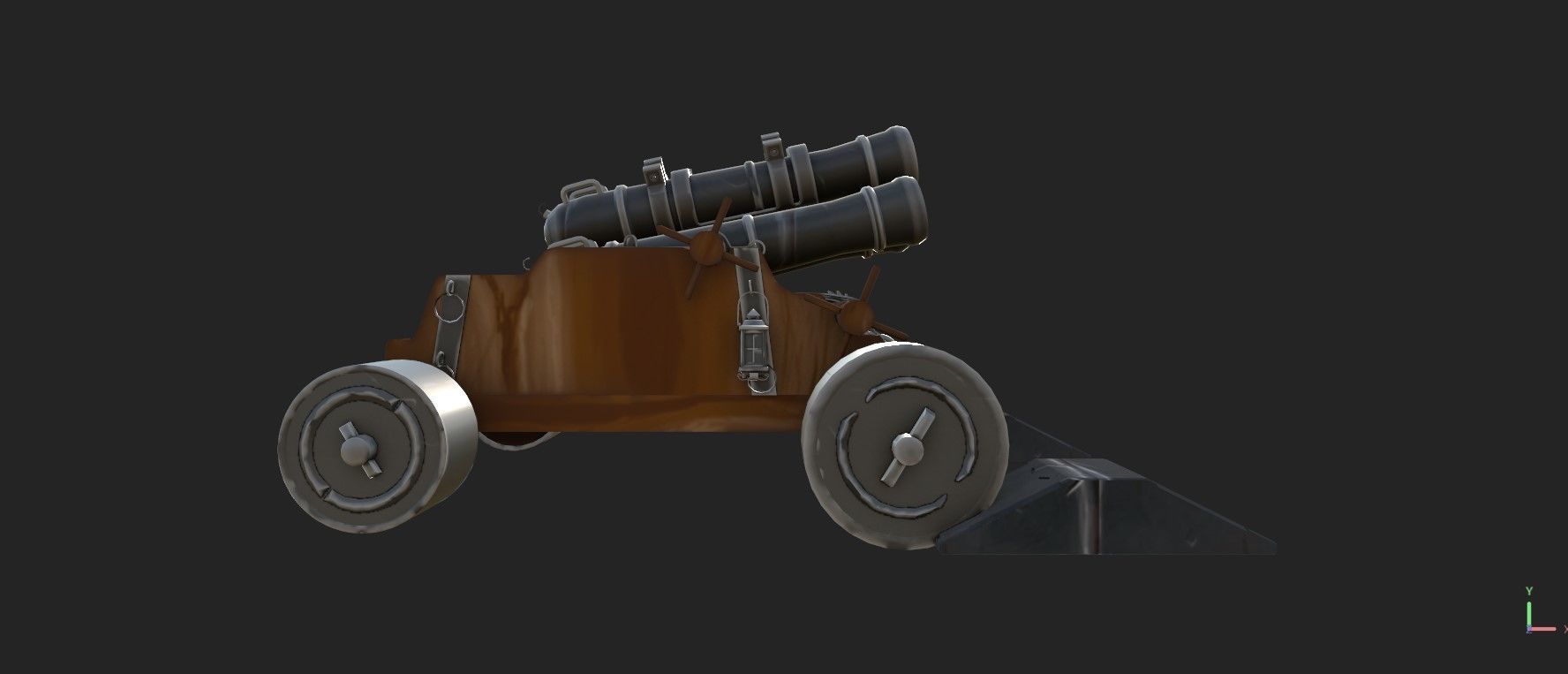 Stylized Triple Barrel Pirate Ship Canon 3D model_6