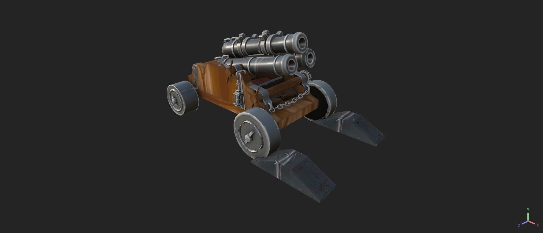 Stylized Triple Barrel Pirate Ship Canon 3D model_7