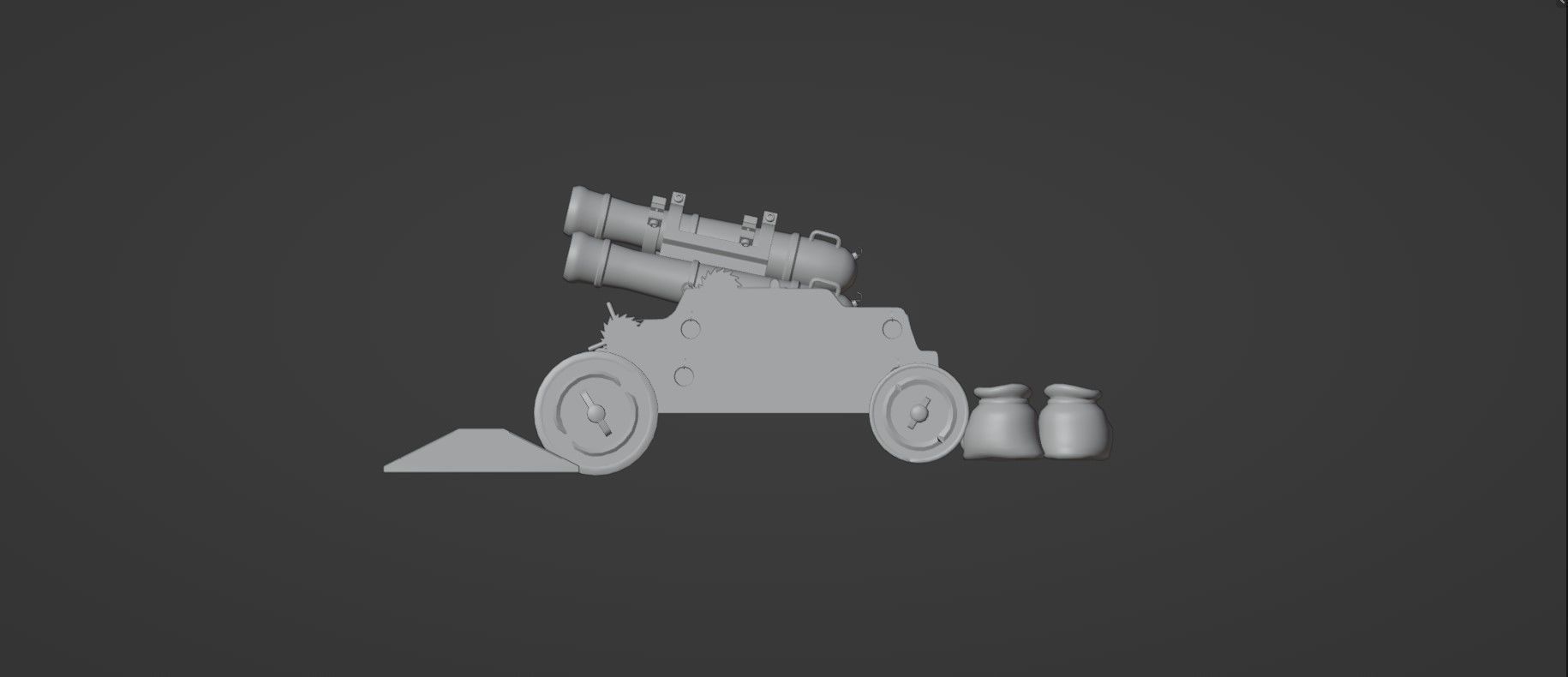 Stylized Triple Barrel Pirate Ship Canon 3D model_9