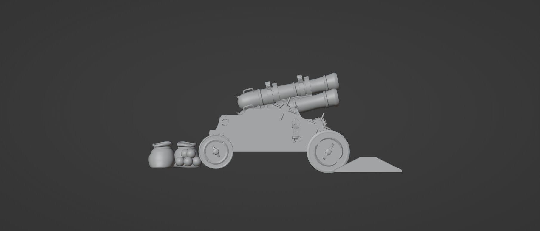Stylized Triple Barrel Pirate Ship Canon 3D model_12