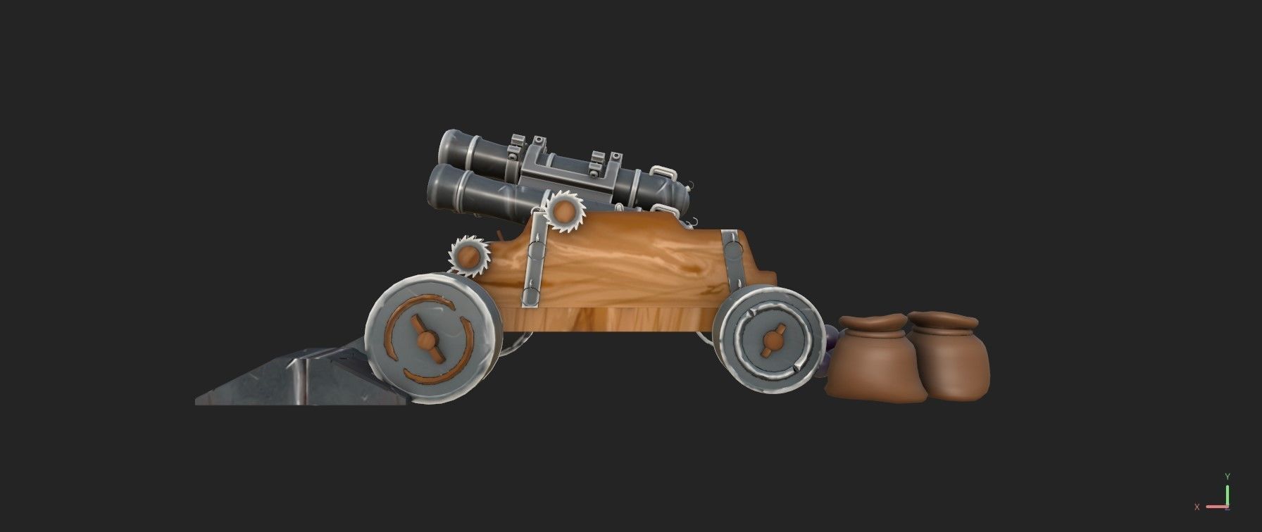 Stylized Triple Barrel Pirate Ship Canon 3D model_4