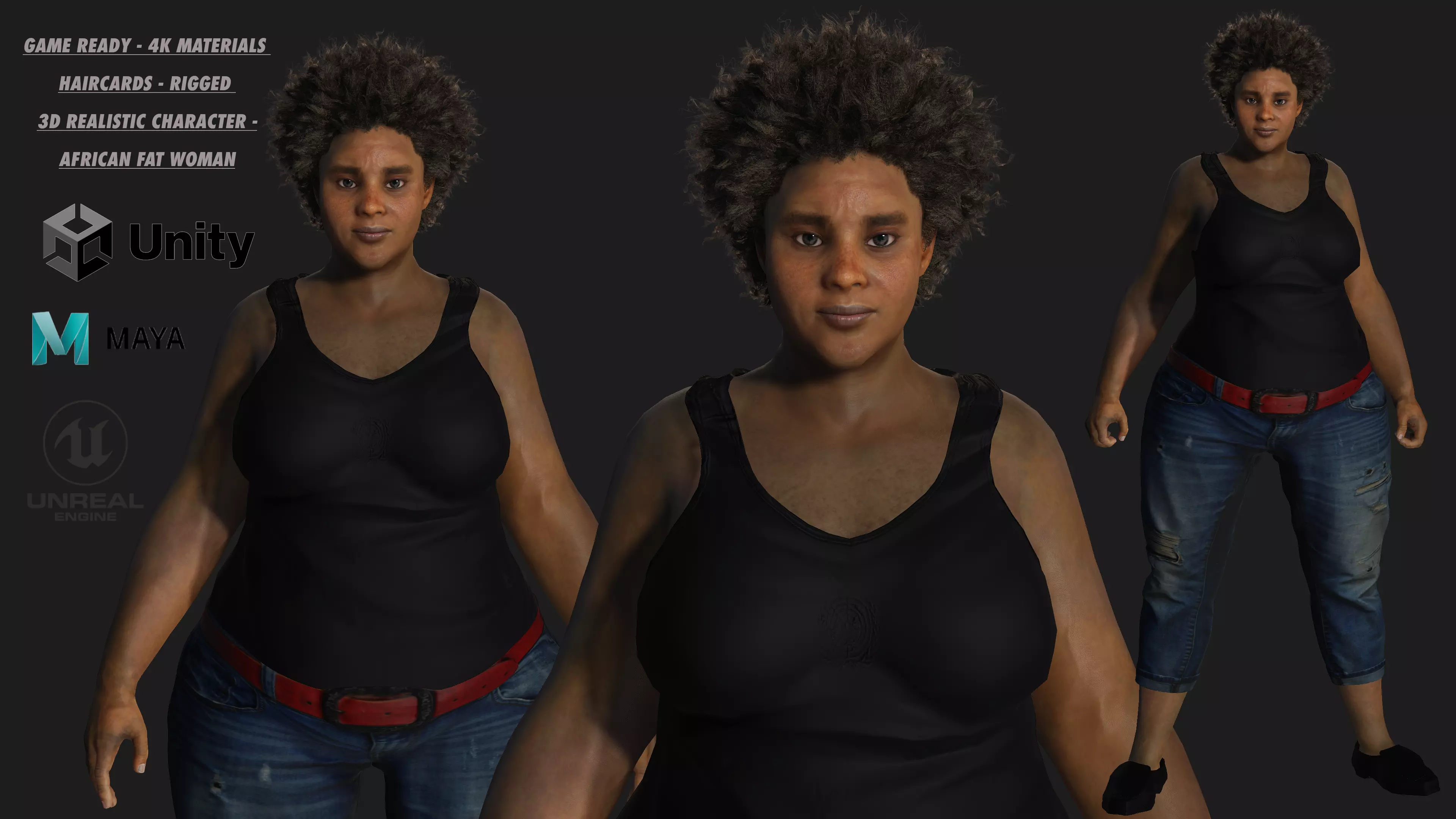 AAA 3D REALISTIC FEMALE CHARACTER - AFRICAN FAT WOMAN Low-poly 3D model_0