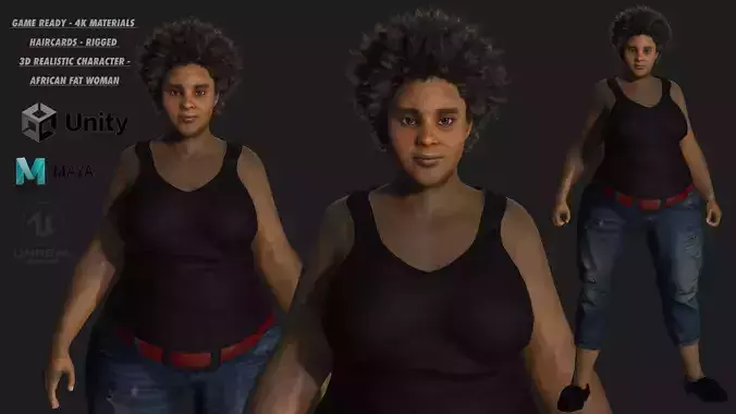 AAA 3D REALISTIC FEMALE CHARACTER - AFRICAN FAT WOMAN Low-poly 3D model