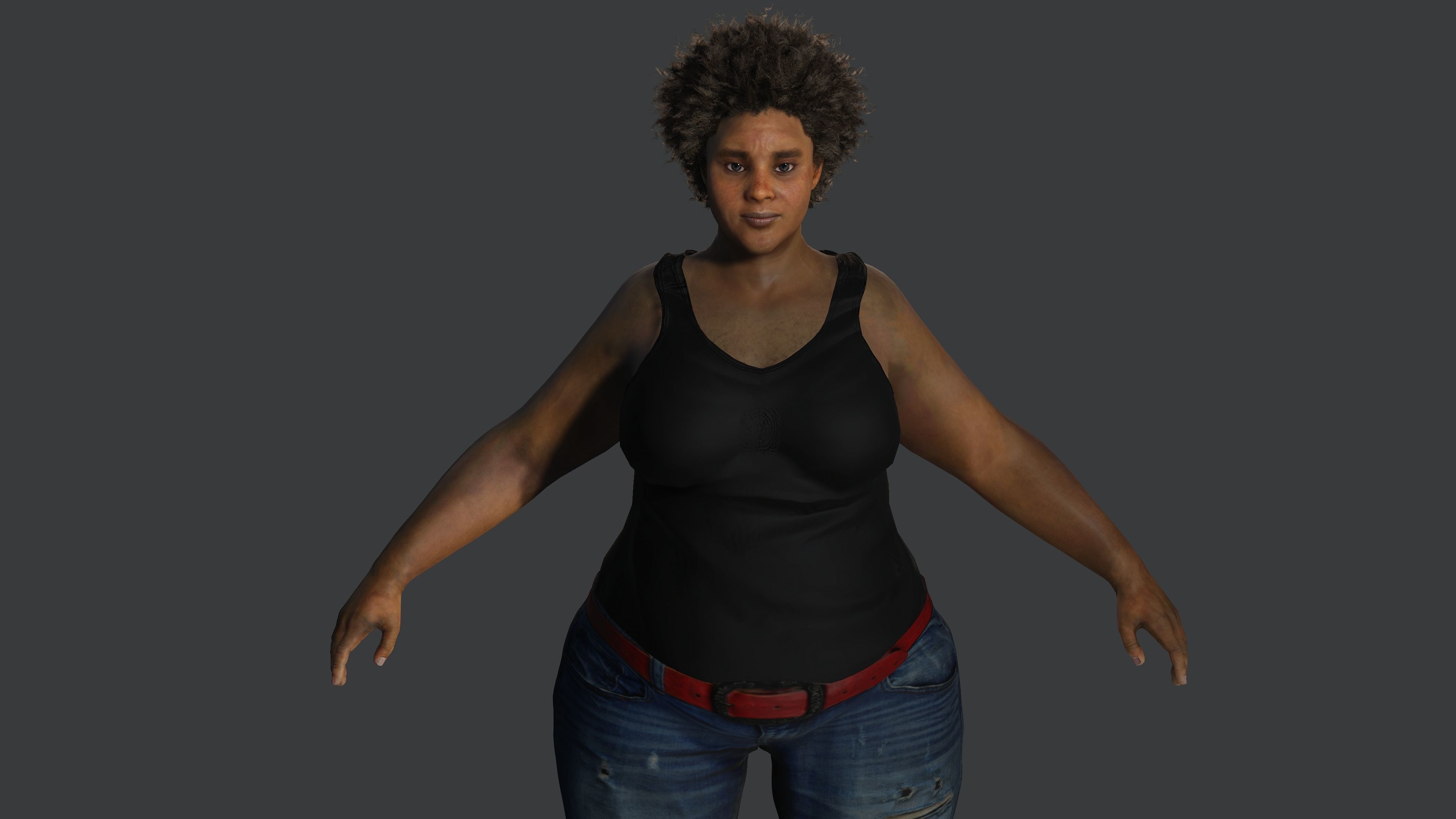 AAA 3D REALISTIC FEMALE CHARACTER - AFRICAN FAT WOMAN Low-poly 3D model_4