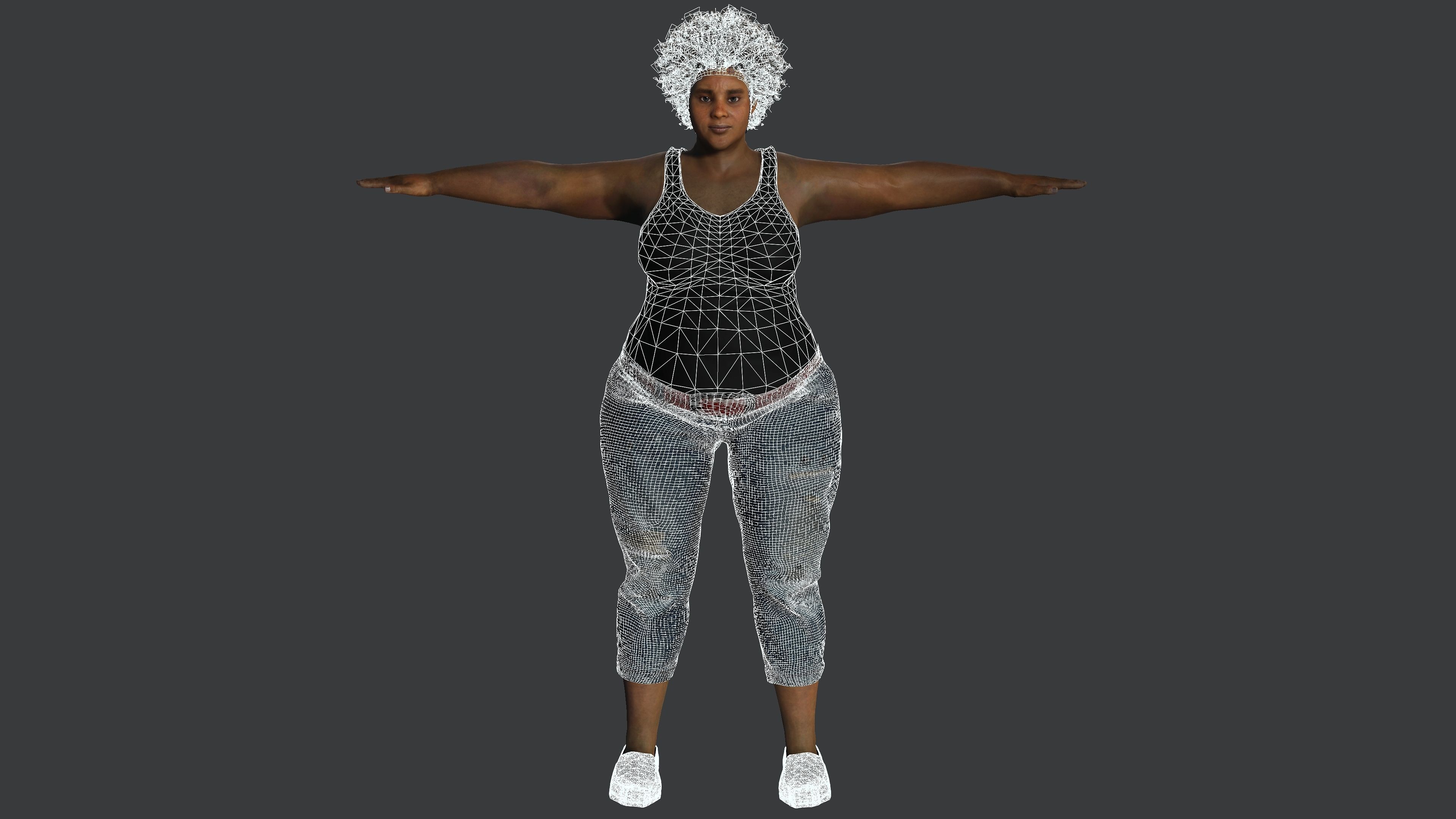 AAA 3D REALISTIC FEMALE CHARACTER - AFRICAN FAT WOMAN Low-poly 3D model_14