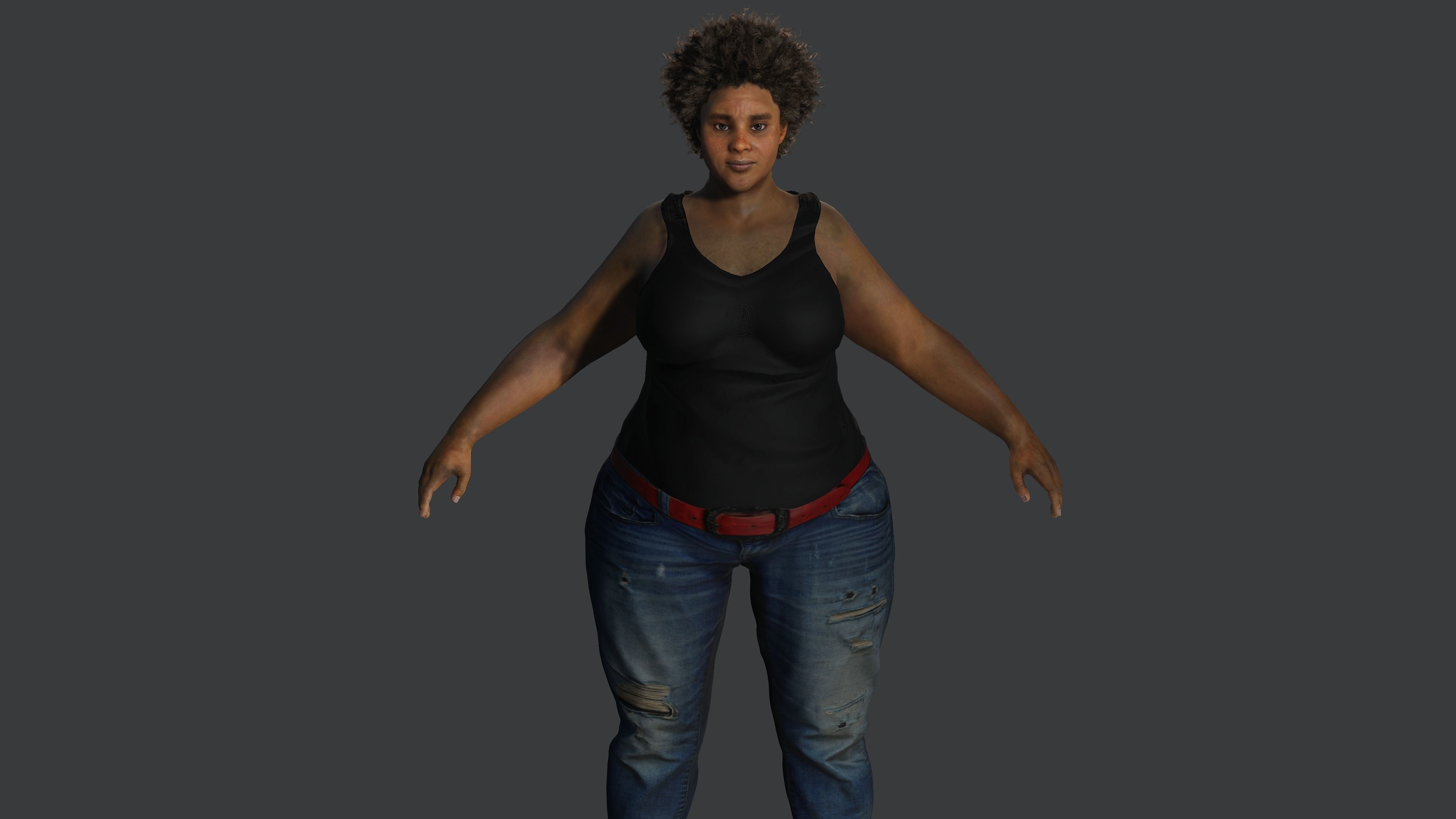 AAA 3D REALISTIC FEMALE CHARACTER - AFRICAN FAT WOMAN Low-poly 3D model_2