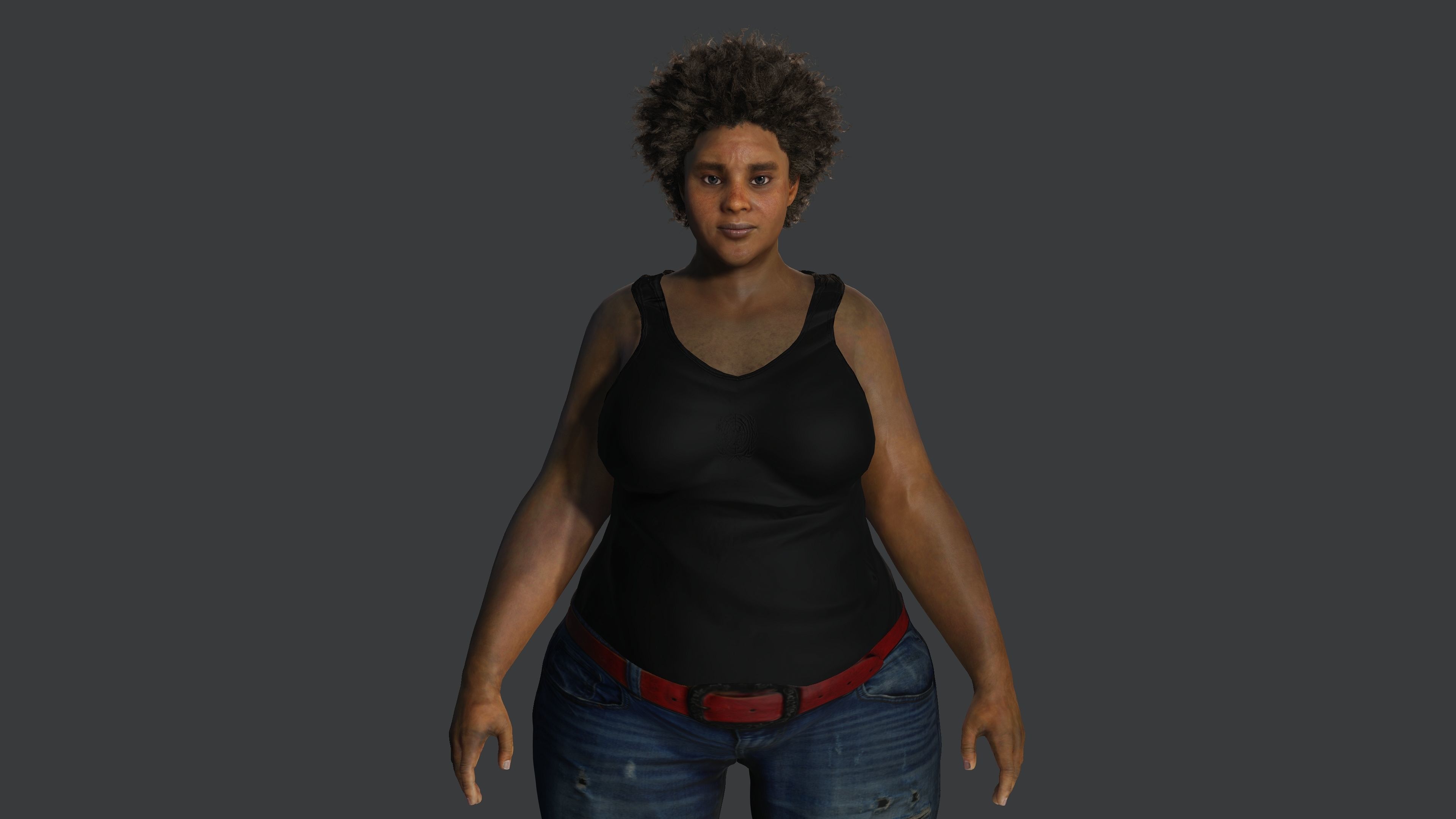 AAA 3D REALISTIC FEMALE CHARACTER - AFRICAN FAT WOMAN Low-poly 3D model_6
