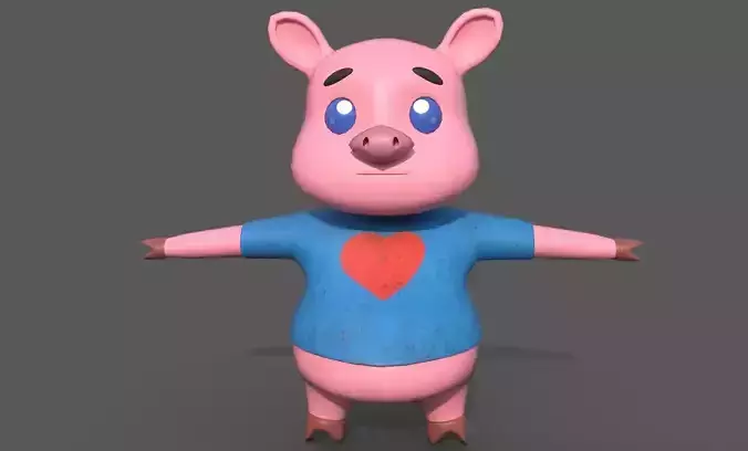 3D low poly Cartoon Piggy Character