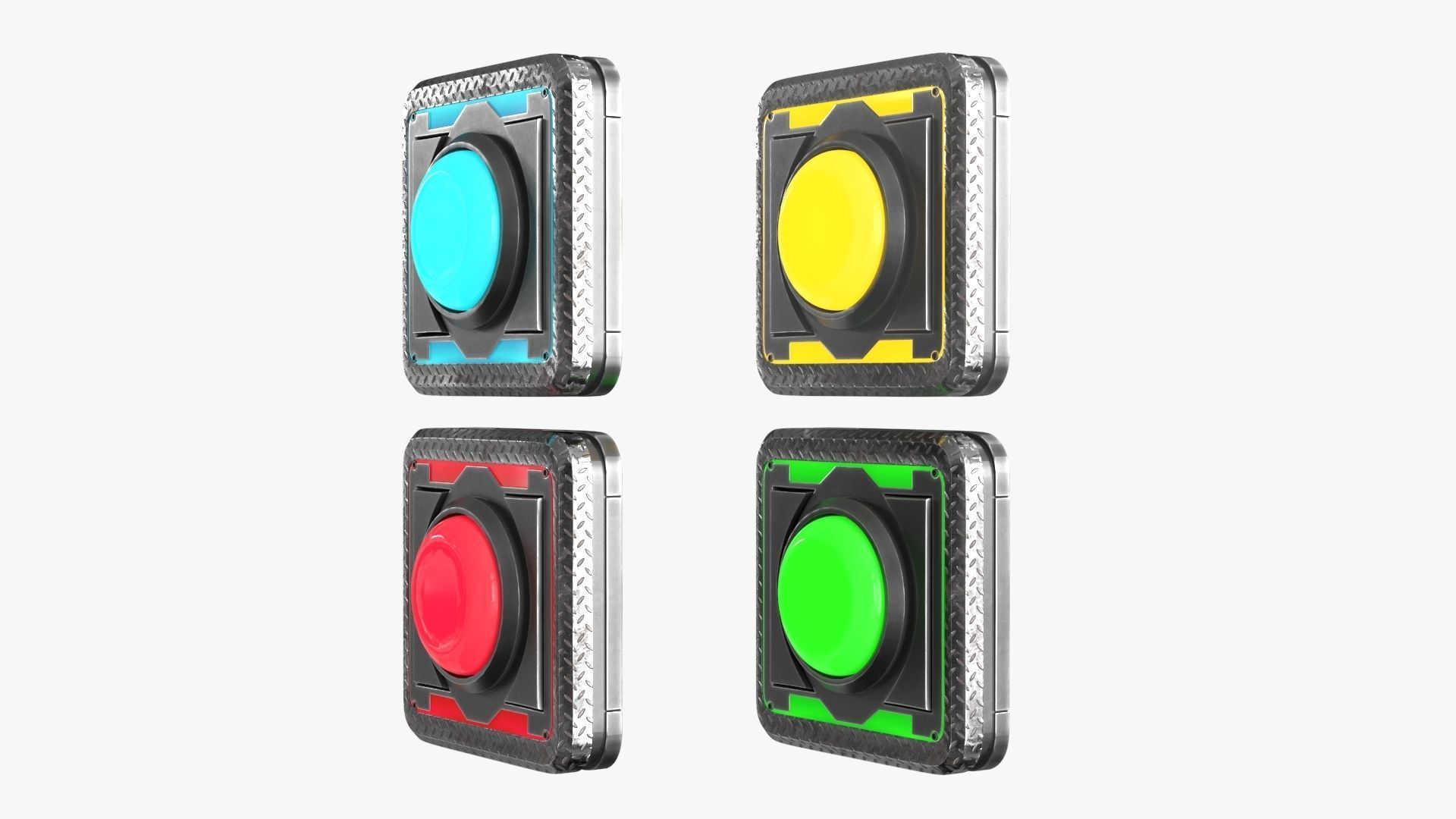 Push Button Neon 4 color 3D Low-poly 3D model_12