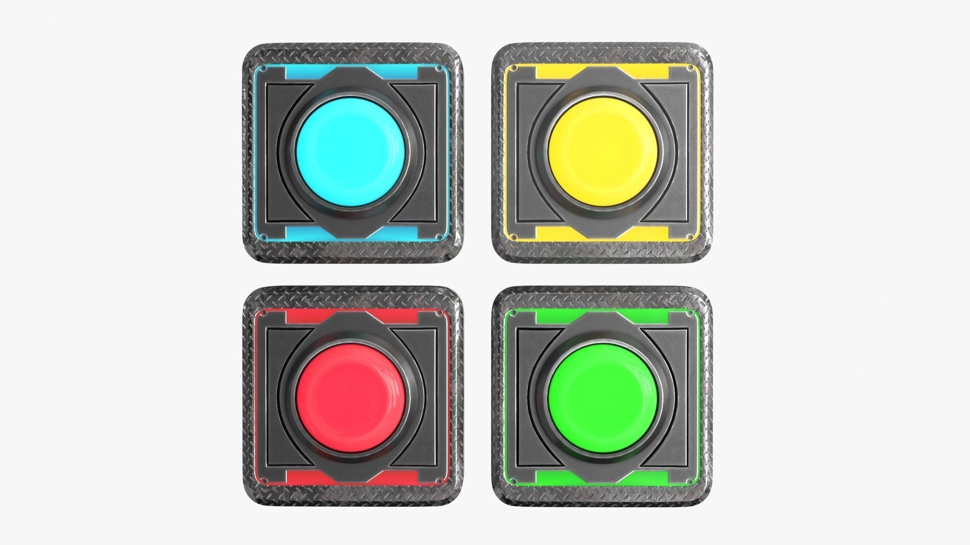 Push Button Neon 4 color 3D Low-poly 3D model_2