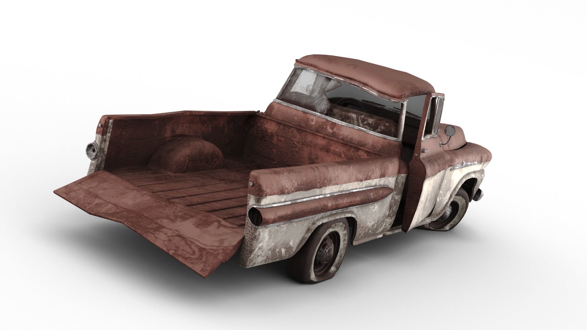 Crashed Chevrolet Apache 1959 Low-poly 3D model_10