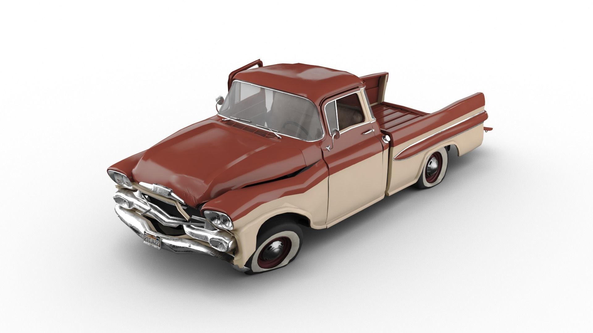 Crashed Chevrolet Apache 1959 Low-poly 3D model_5