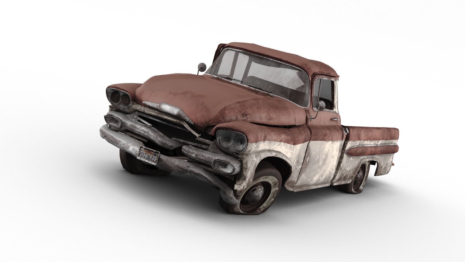 Crashed Chevrolet Apache 1959 Low-poly 3D model_8