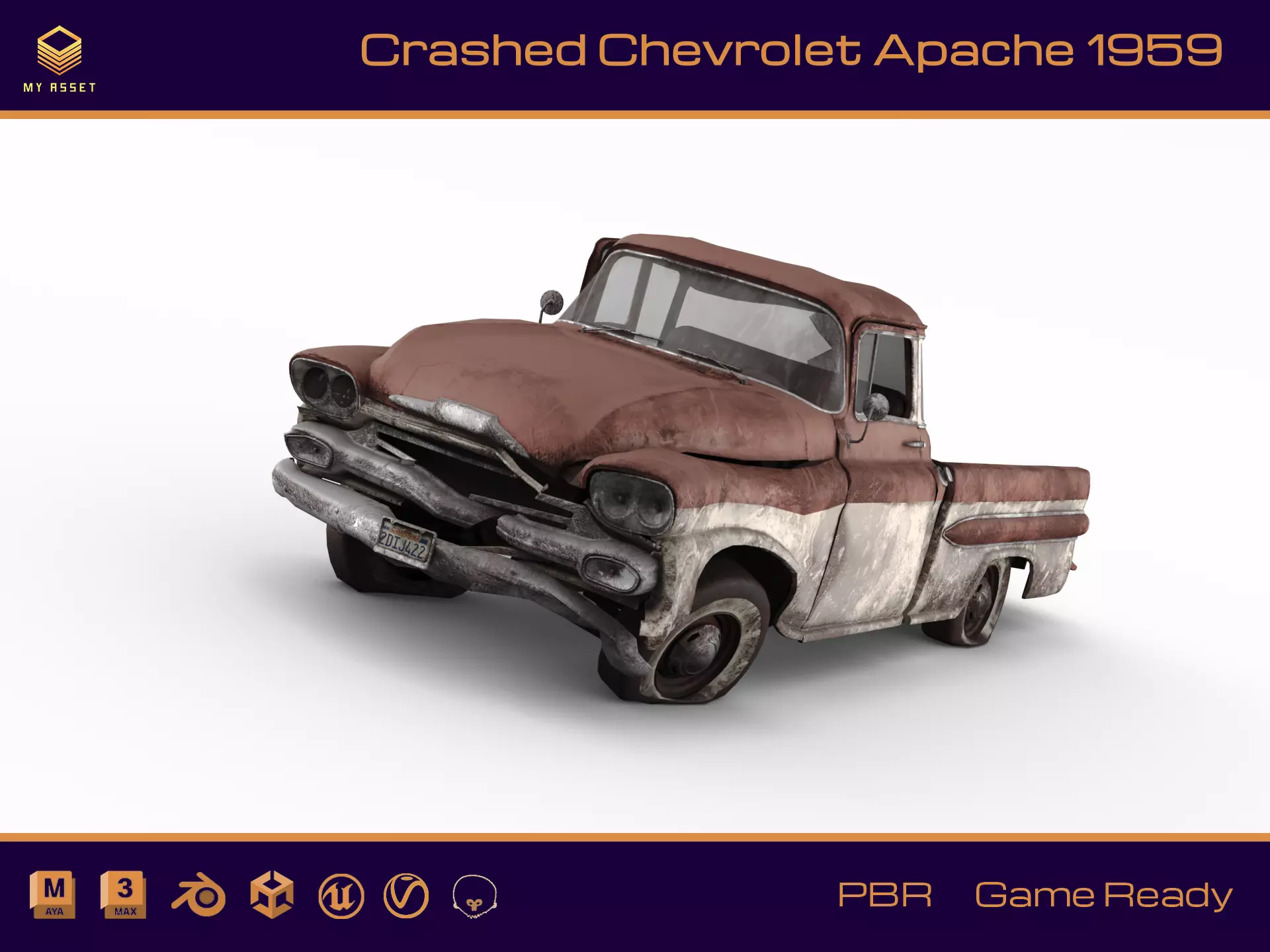 Crashed Chevrolet Apache 1959 Low-poly 3D model_0