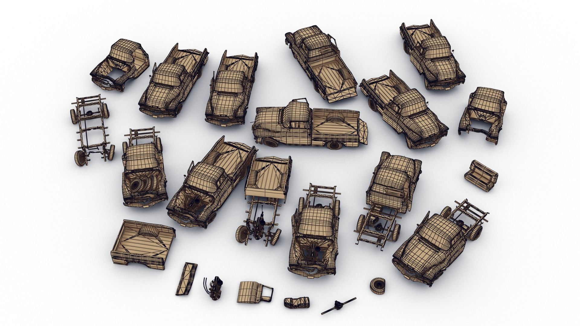 Crashed Chevrolet Apache 1959 Low-poly 3D model_25