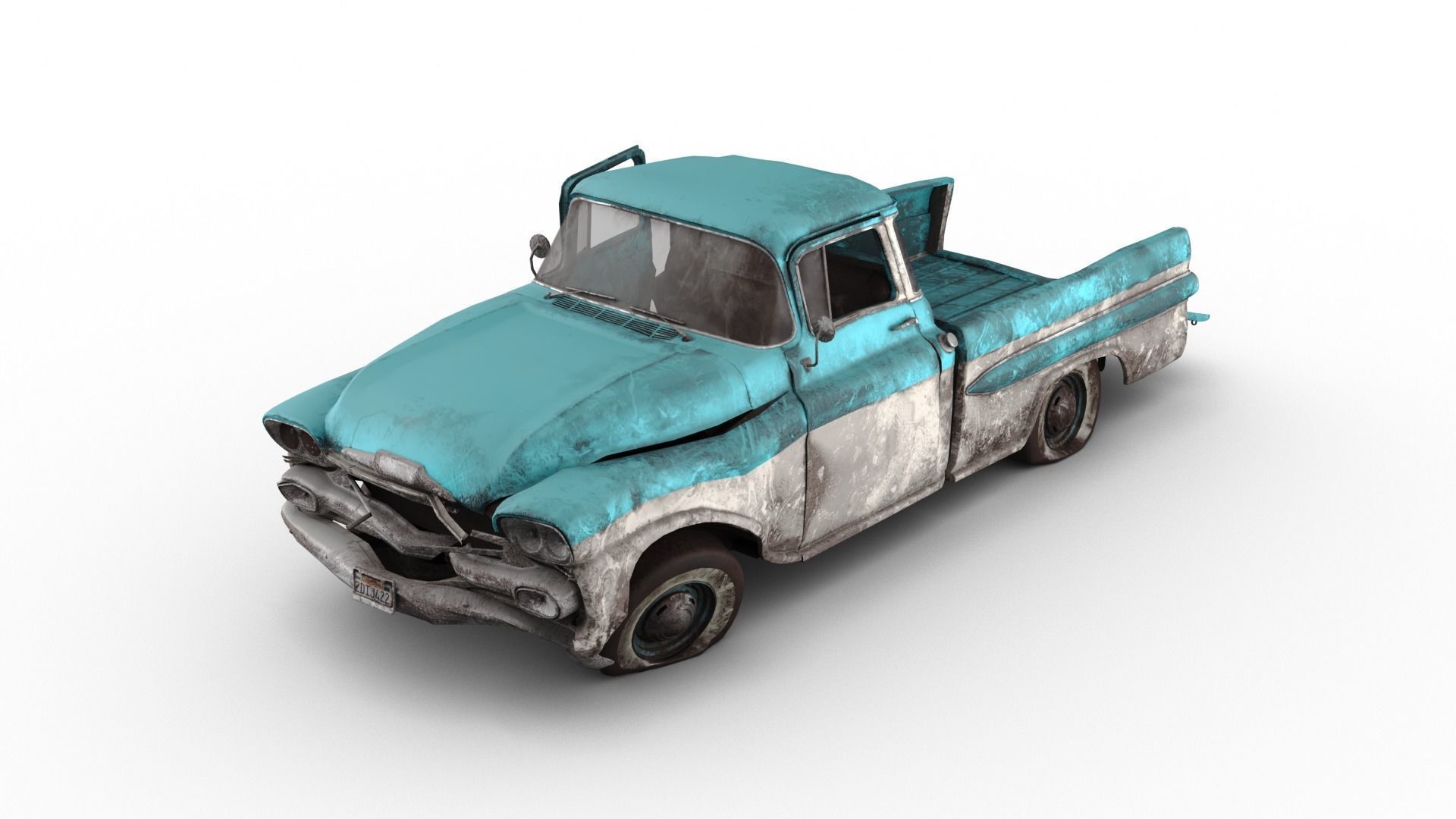 Crashed Chevrolet Apache 1959 Low-poly 3D model_3