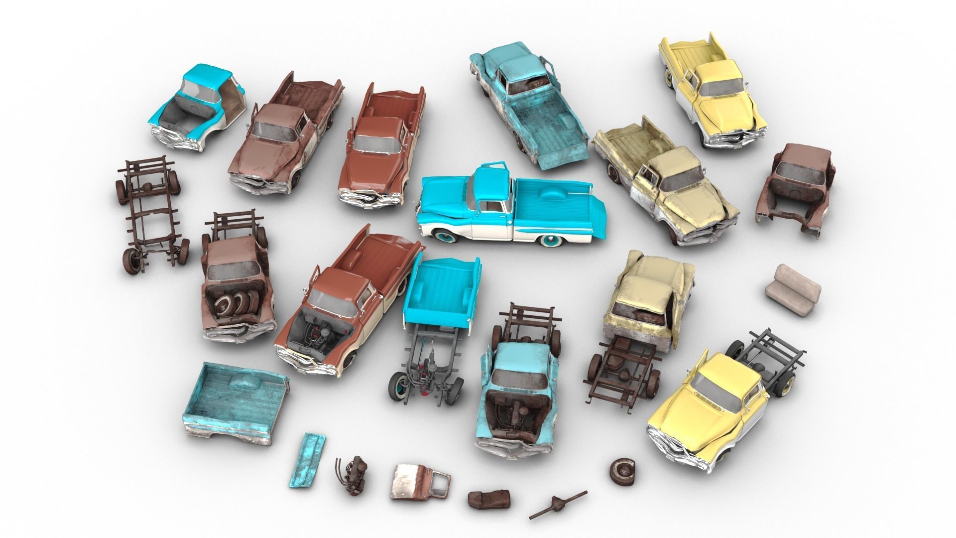 Crashed Chevrolet Apache 1959 Low-poly 3D model_1