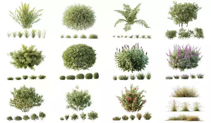 12 Different SETS of Plant Bush SET VOL144 3D Model Collection