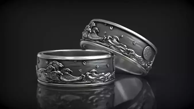 Japanese Traditional Ornament Wave Wedding Band Free 3D print model