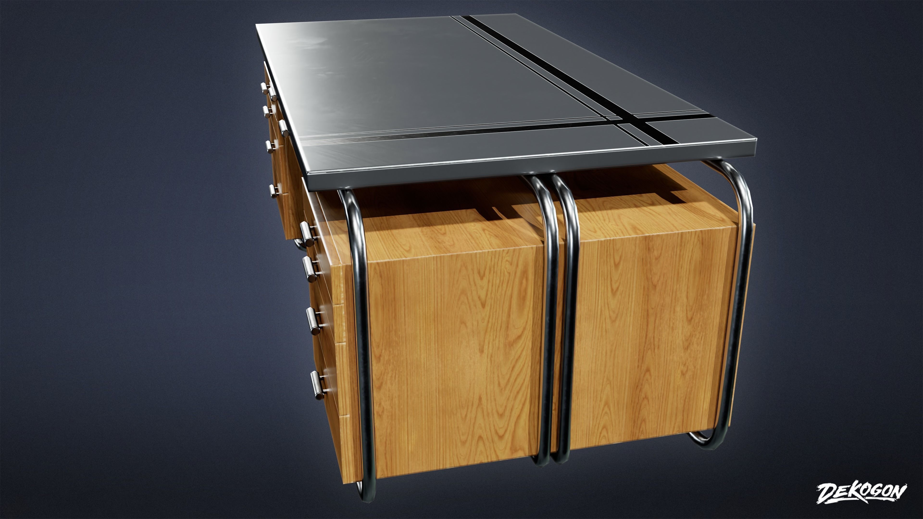 ART DECO - Desk 12 - LOW POLY Low-poly 3D model_3