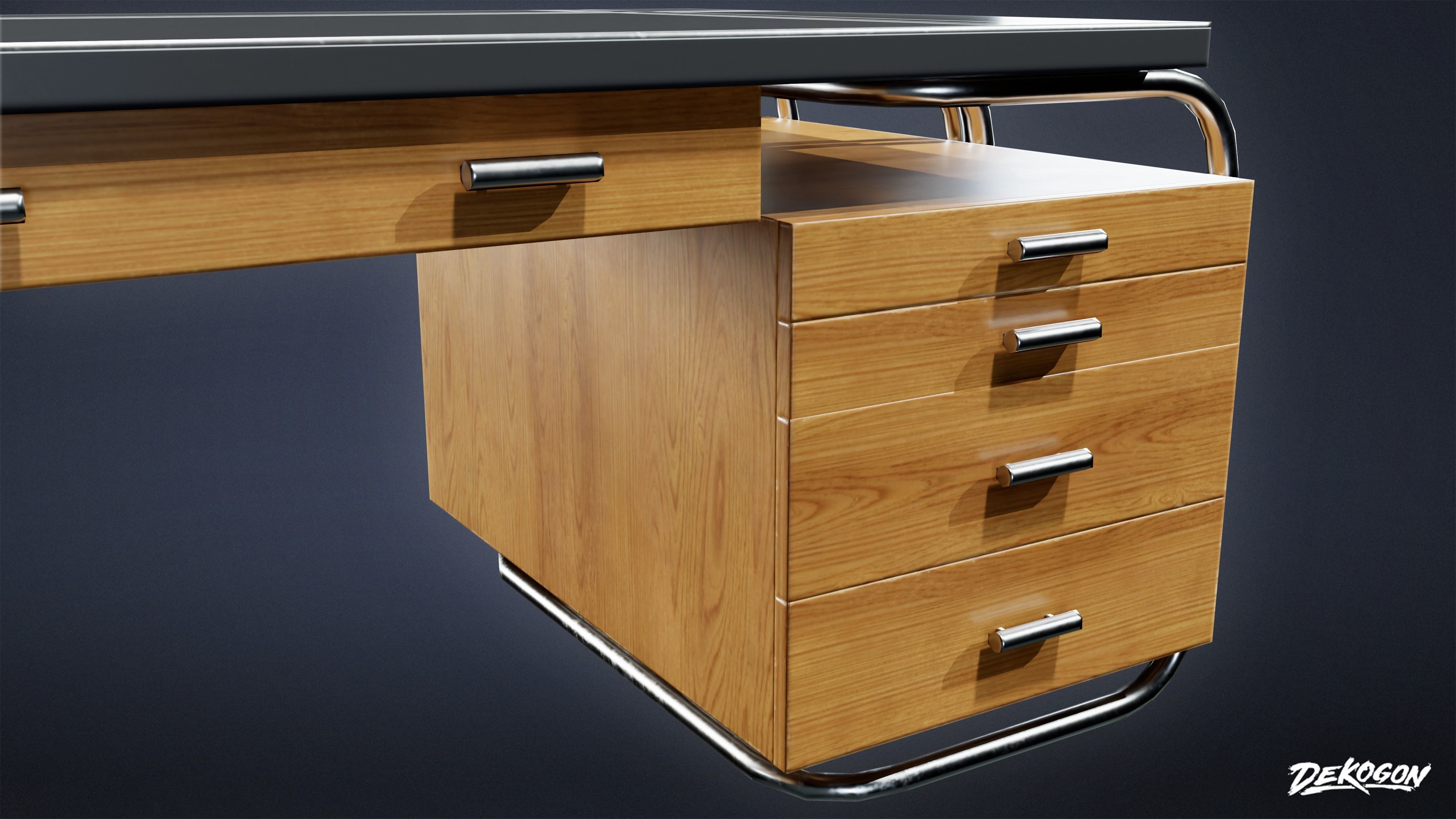 ART DECO - Desk 12 - LOW POLY Low-poly 3D model_7