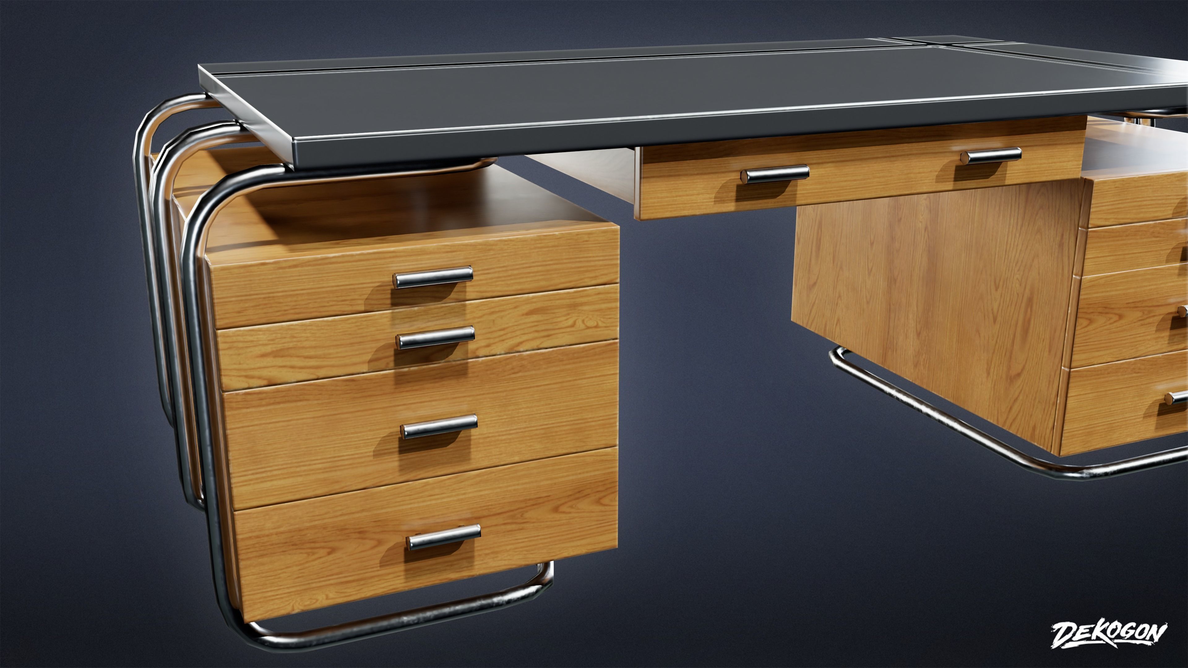 ART DECO - Desk 12 - LOW POLY Low-poly 3D model_8