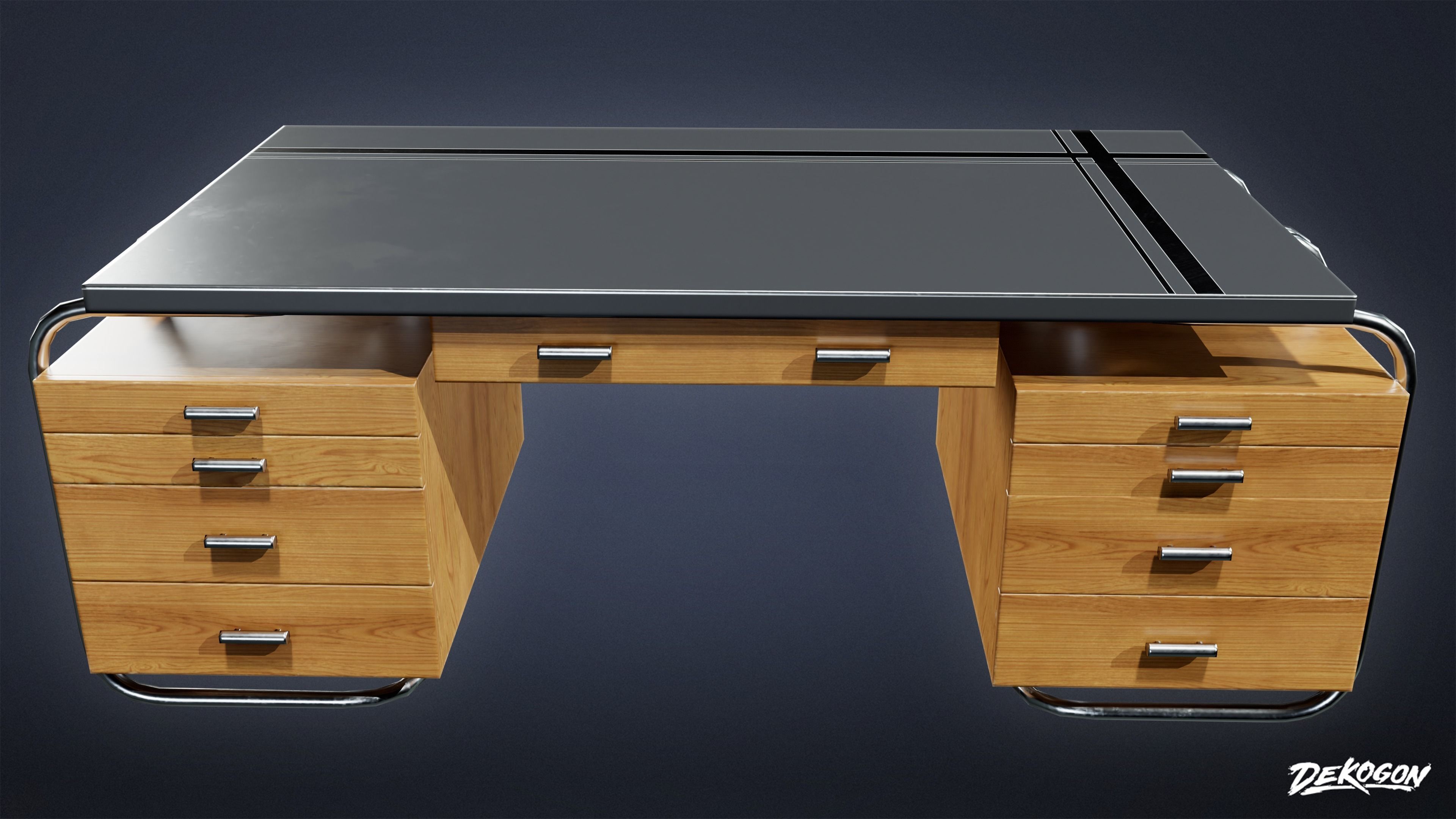 ART DECO - Desk 12 - LOW POLY Low-poly 3D model_2