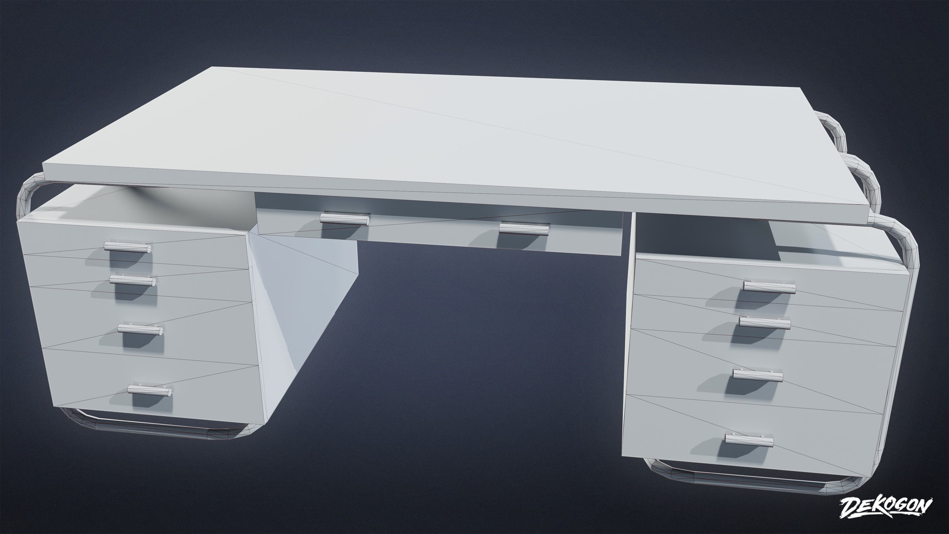 ART DECO - Desk 12 - LOW POLY Low-poly 3D model_1