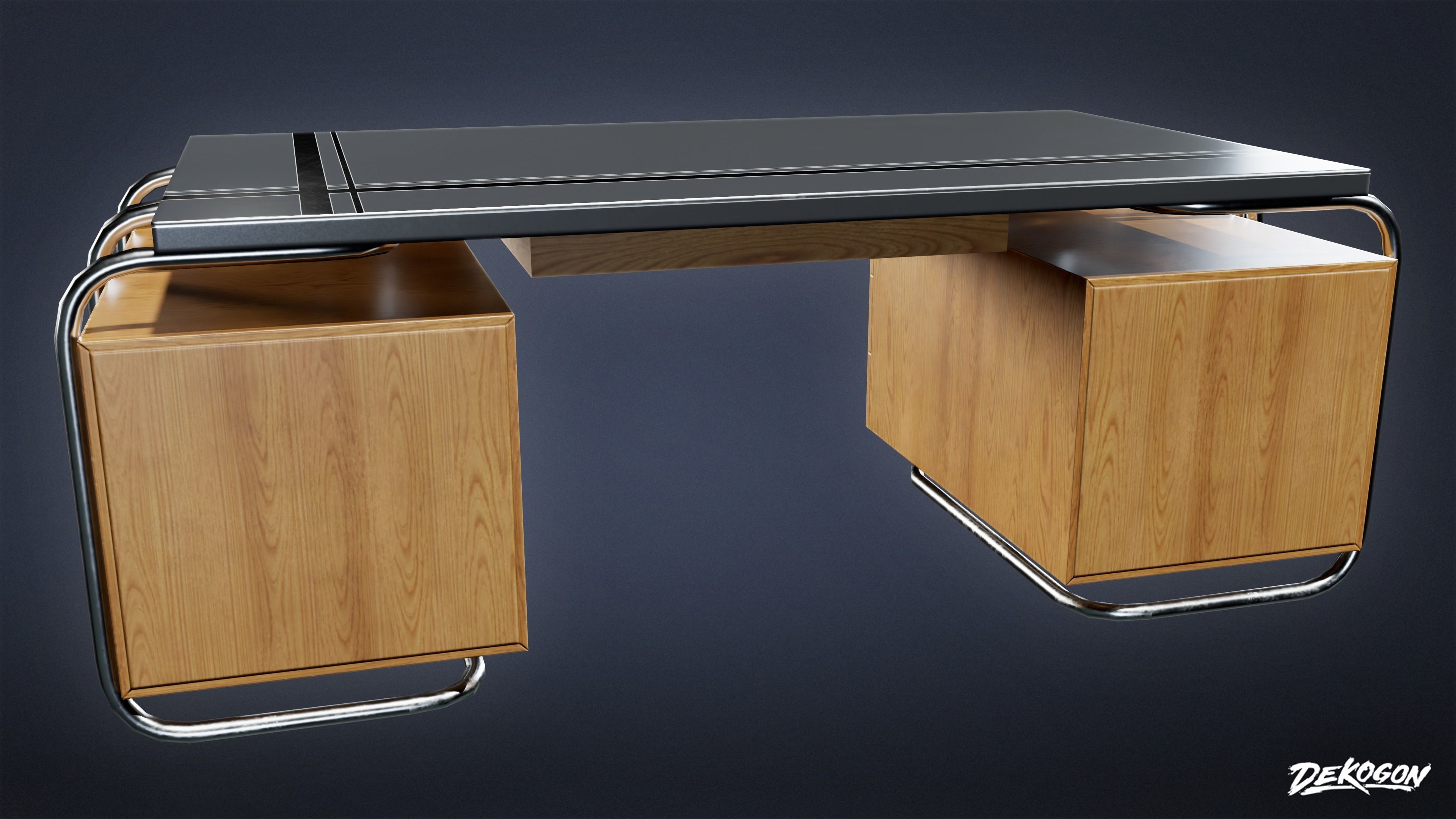 ART DECO - Desk 12 - LOW POLY Low-poly 3D model_4