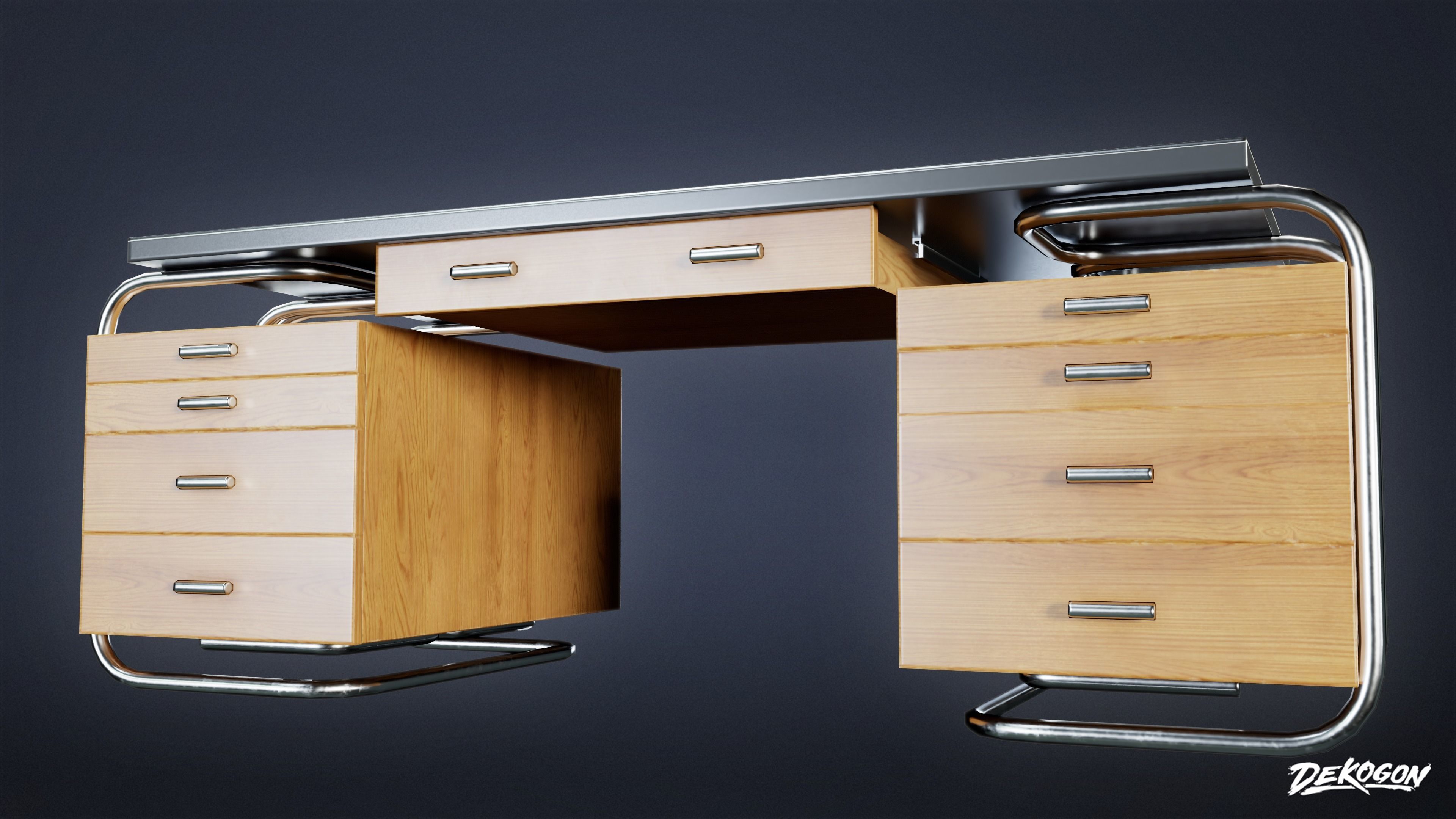 ART DECO - Desk 12 - LOW POLY Low-poly 3D model_6