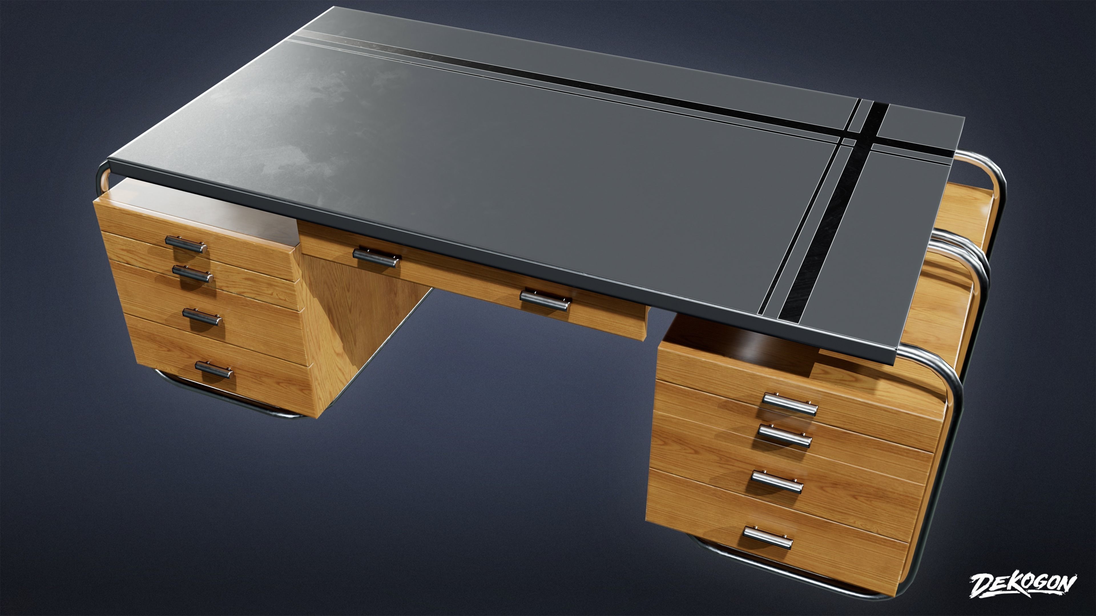 ART DECO - Desk 12 - LOW POLY Low-poly 3D model_5