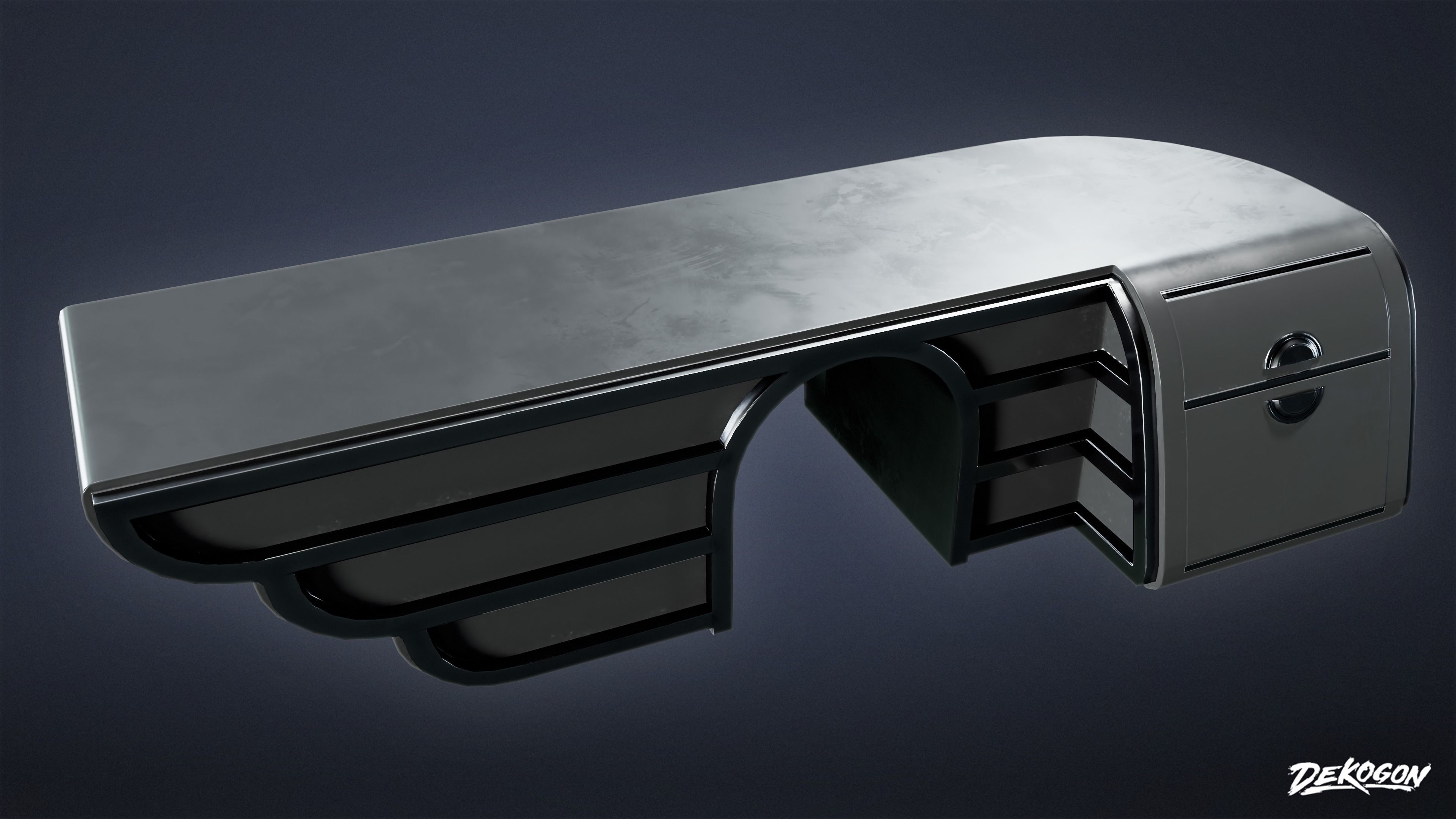 ART DECO - Desk 22 - LOW POLY Low-poly 3D model_6