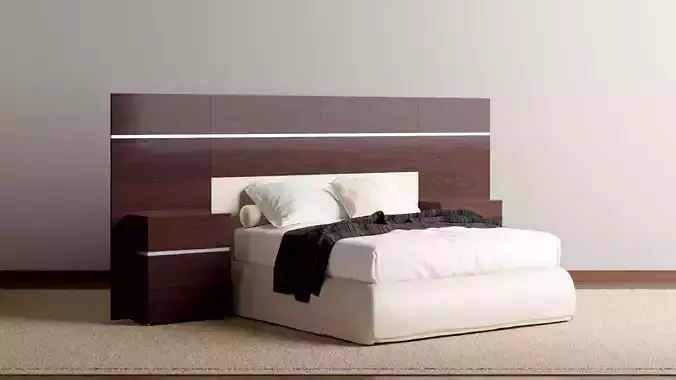 Flynn Upholstered Bed with wooden headboard 3D model