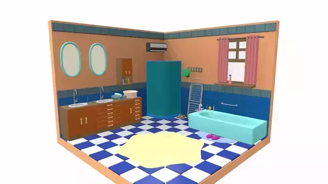 Isometric cartoon bathroom 01