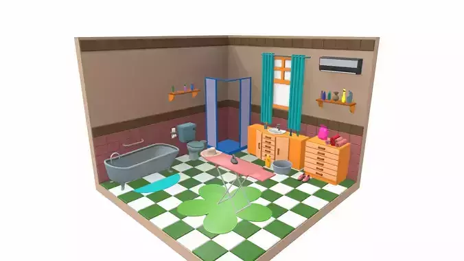 Isometric cartoon bathroom 02