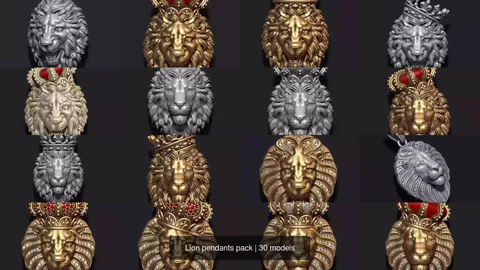 Lion pendants pack 3D Model Collection_1